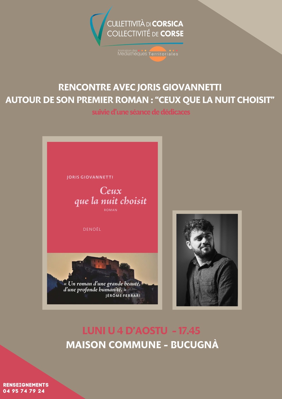 Rencontre avec Joris Giovannetti autour de son premier roman « Ceux que la nuit choisit » suivie d’une séance de dédicaces - Maison commune - Bucugnà