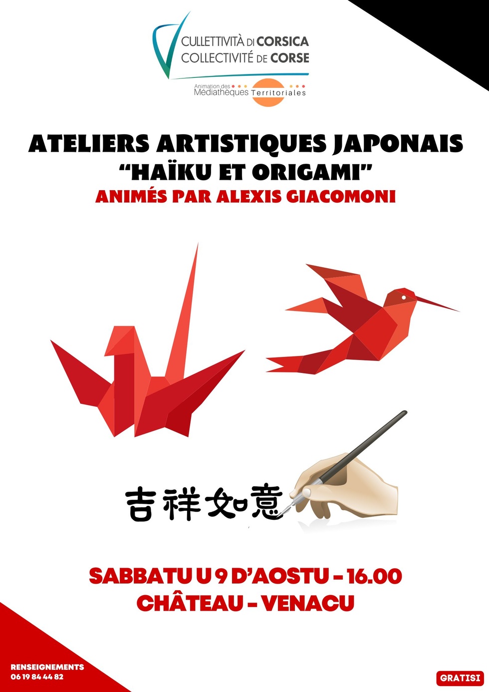 Ateliers artistiques japonais “Haïku et origami” animés par Alexis Giacomoni en partenariat avec Girandulibru - Château - Venacu