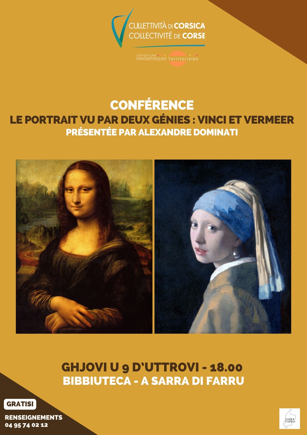 Conférence : "Le portrait vu par deux génies : Vinci et Vermeer" présentée par Alexandre Dominati - Bibbiuteca - A Sarra di Farru