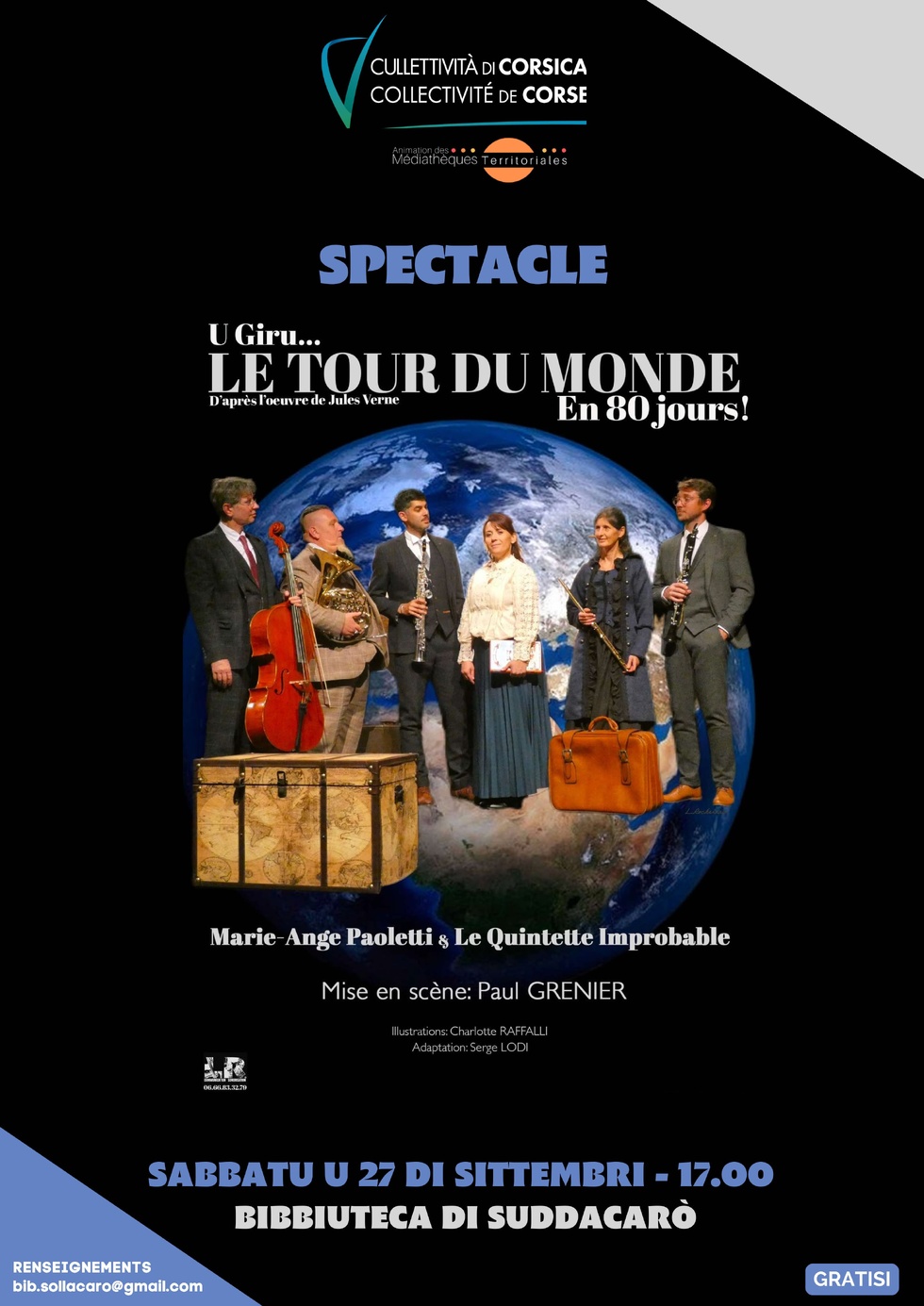 Spectacle : "U giru… Le tour du monde en 80 jours !" avec Marie-Ange Paoletti et le Quintette Improbable - Bibbiuteca - Suddacarò