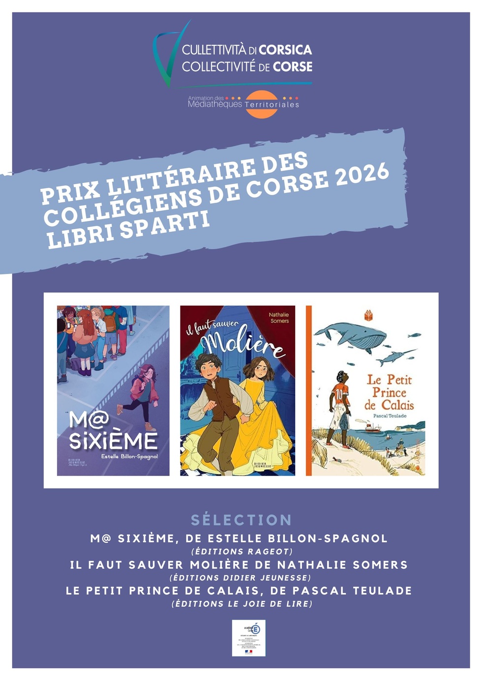 Prix littéraire des collégiens de Corse "Libri Sparti" - Année scolaire 2025/2026 Prix littéraire des collégiens de Corse "Libri Sparti" - Année scolaire 2025/2026