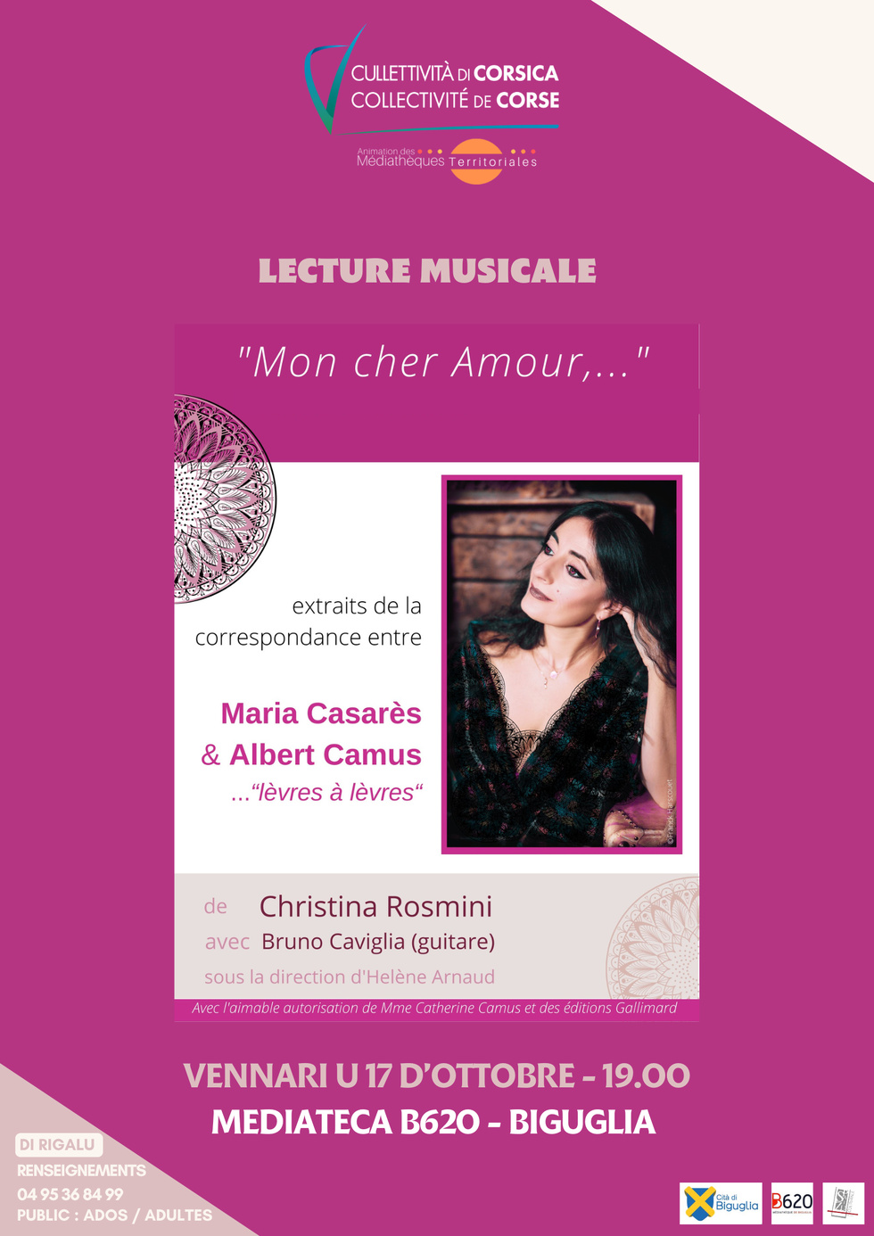 ​Lecture musicale : "Mon cher Amour…" - Médiathèque B620  - Biguglia