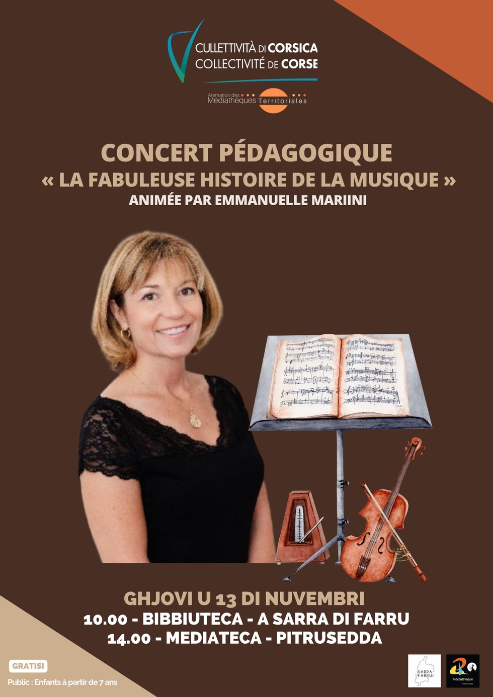 Concert pédagogique « La fabuleuse histoire de la musique » animé par Emmanuelle Mariini -  A Sarra di Farru / Pitrusedda
