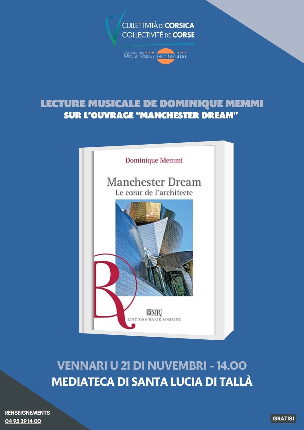 Lecture musicale : Manchester dream de Dominique Memmi I Lecture de Dominique Memmi et musique de Philippe Biondi (bandonéon et vibraphone), Anne Gambini (violoncelle) et Sandrine Luigi (guitare) - Mediateca territuriale di Santa Lucia di Tallà