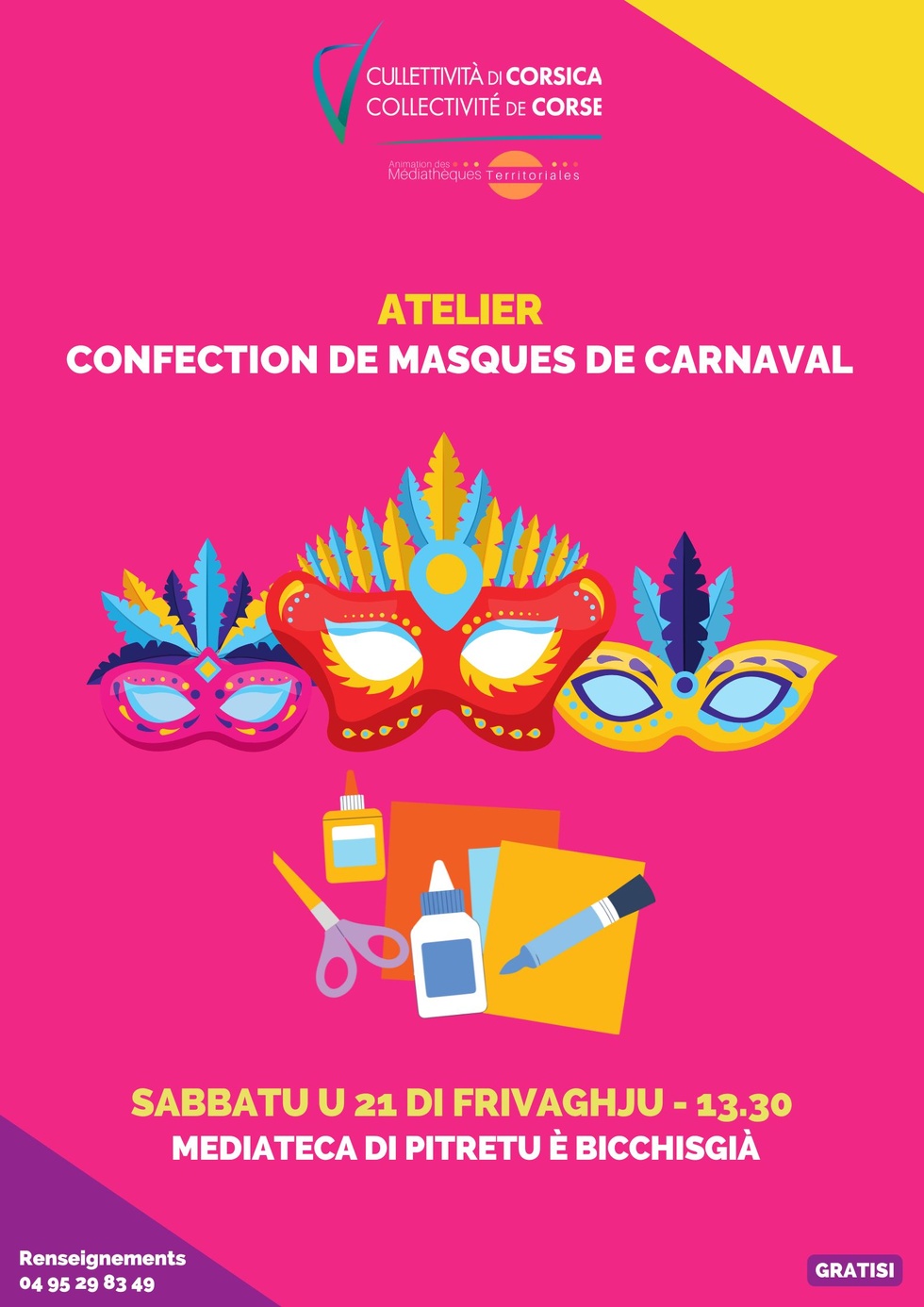 Atelier : confection de masques de carnaval - Médiathèque - Pitretu è Bicchisgià Atelier : confection de masques de carnaval - Médiathèque - Pitretu è Bicchisgià