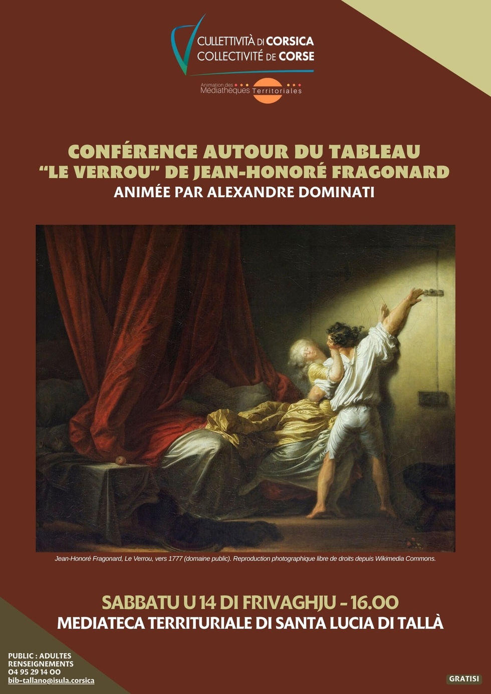 Conférence autour du tableau “Le Verrou” de Jean-Honoré Fragonard animée par Alexandre Dominati - Mediateca territuriale di Santa Lucia di Tallà