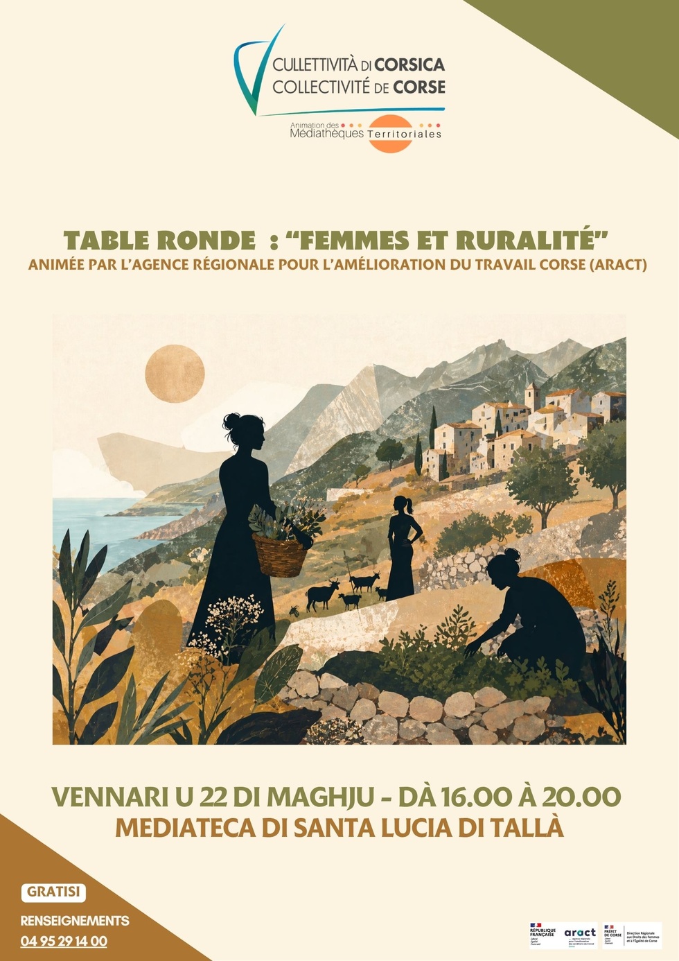 Table ronde : “Femmes et ruralité” animée par l’Agence Régionale pour l’Amélioration du Travail Corse (ARACT) - Mediateca territuriale di Santa Lucia di Tallà