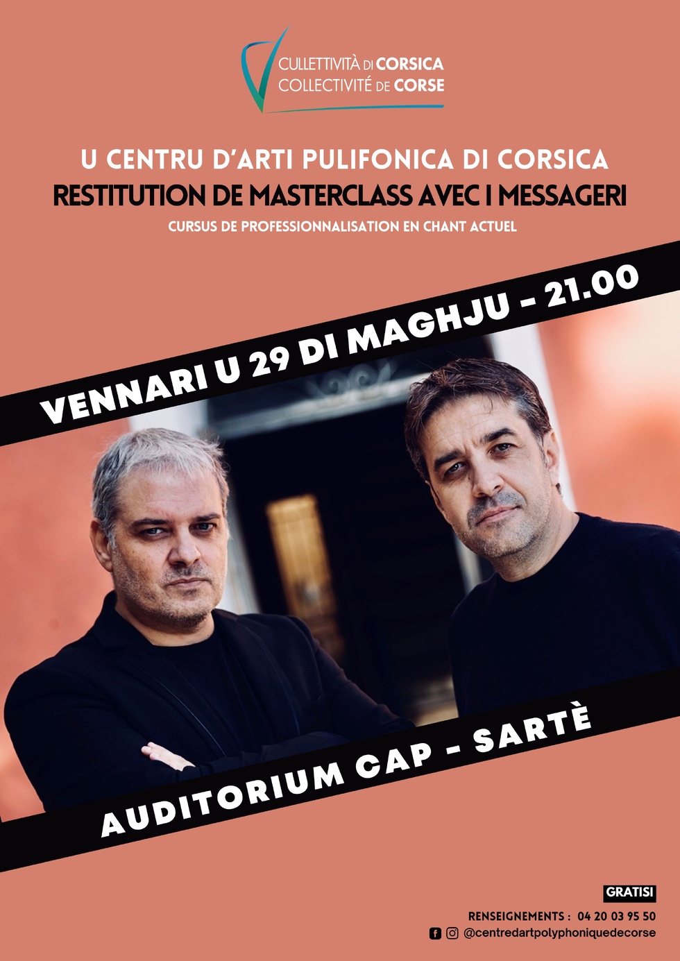 Restitution de masterclass avec I Messageri (et les étudiants de l’Andaghjina di l’Artisti, Cursus de professionnalisation en chant actuel du CAP) - Centru d'Arti Pulifonica di Corsica - Sartè