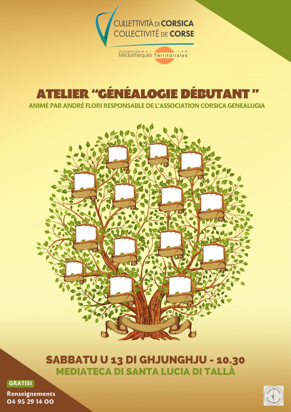 Atelier "Généalogie débutant", animé par André Flori responsable de l’association Corsica Genealugia - Mediateca di Santa Lucia Atelier "Généalogie débutant", animé par André Flori responsable de l’association Corsica Genealugia - Mediateca di Santa Lucia