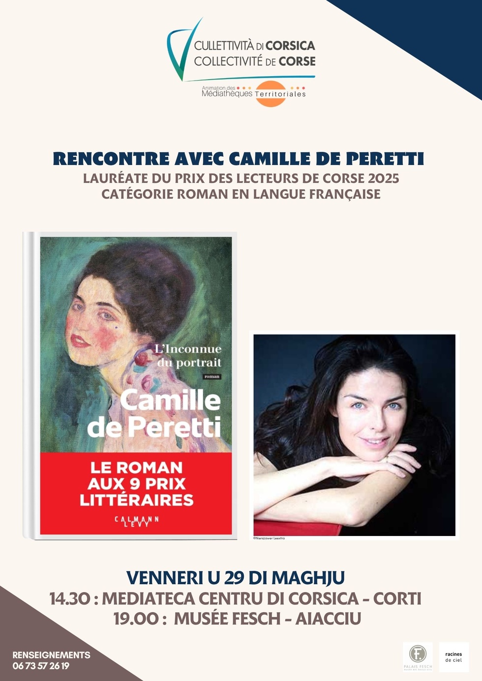 Rencontre avec Camille de Peretti lauréate du Prix des lecteurs de Corse 2025, catégorie roman en langue française - Mediateca Centru di Corsica, Corti / Musée Fesch, Aiacciu Rencontre avec Camille de Peretti lauréate du Prix des lecteurs de Corse 2025, catégorie roman en langue française - Mediateca Centru di Corsica, Corti / Musée Fesch, Aiacciu