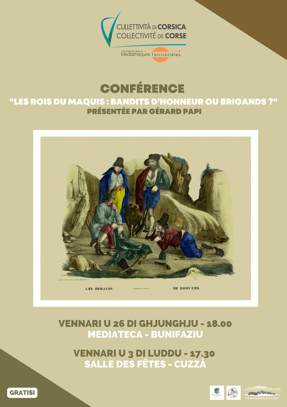 Conférence « Les rois du maquis : bandits d’honneur ou brigands ? » présentée par Gérard Papi -  Bunifaziu / Cuzzà