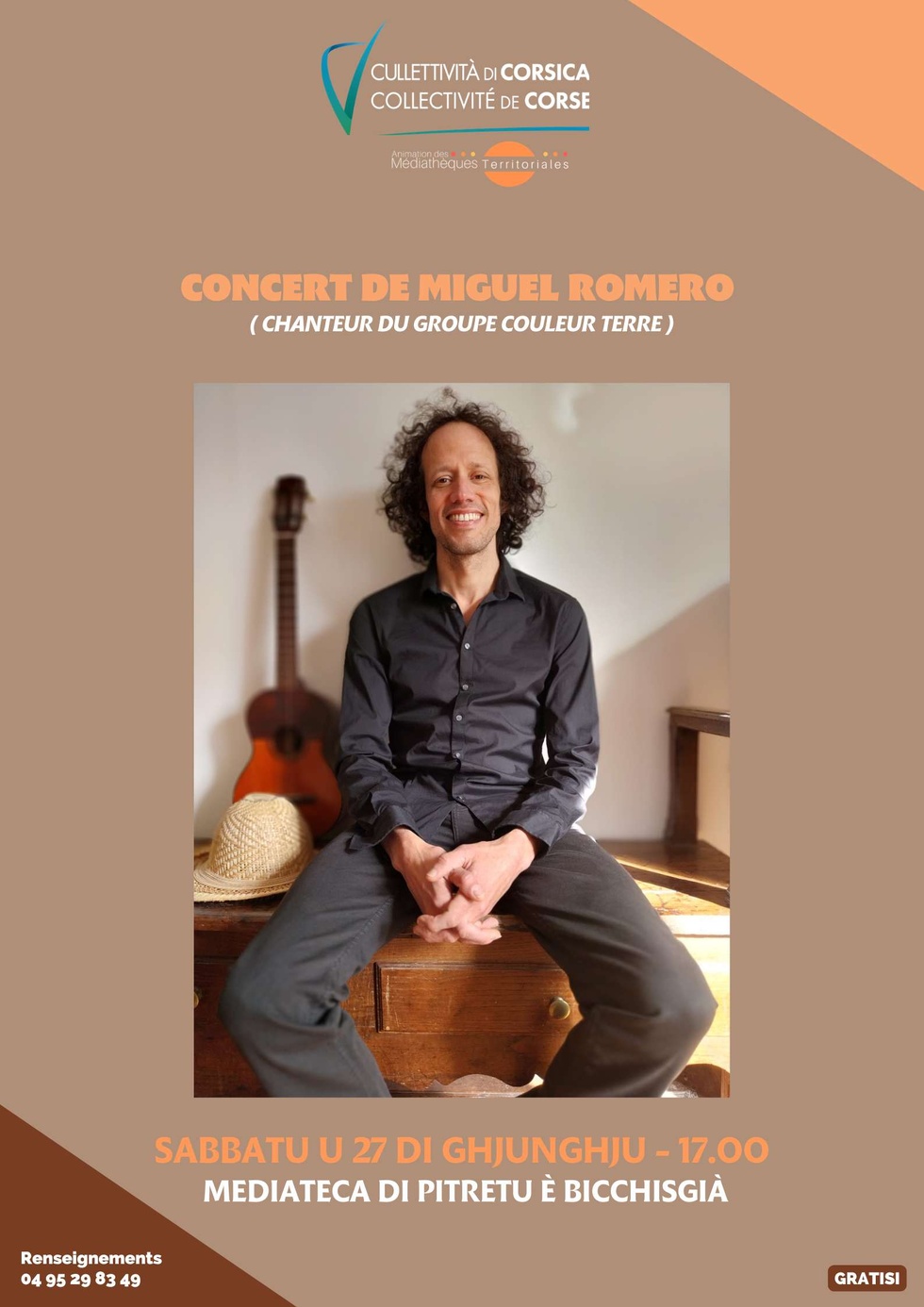Concert de Miguel Romero, chanteur du groupe Couleur Terre - Médiathèque - Pitretu è Bicchisgià