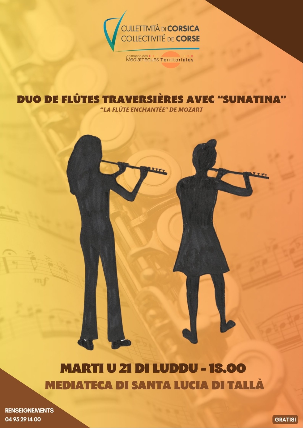 Duo de flûtes traversières avec "Sunatina" : La Flûte enchantée de Mozart - Mediateca territuriale di Santa Lucia di Tallà Duo de flûtes traversières avec "Sunatina" : La Flûte enchantée de Mozart - Mediateca territuriale di Santa Lucia di Tallà