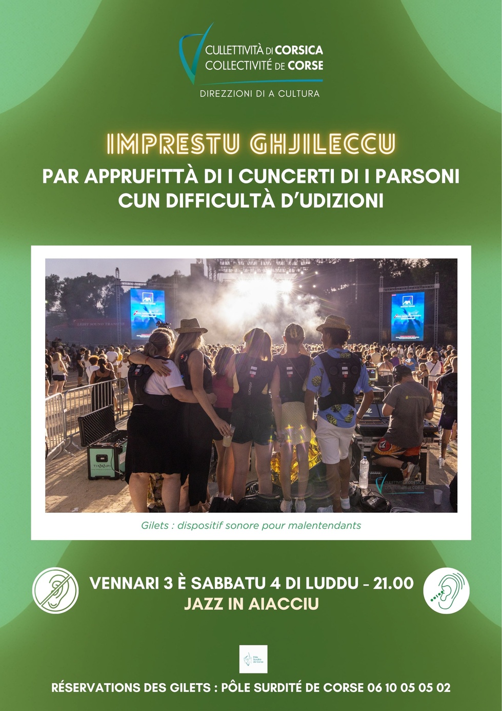 Imprestu di i ghjilechi « Subpac » per u Festivale "Jazz in Aiacciu" par apprufittà di i cuncerti per i parsoni cun difficulta d’udizioni