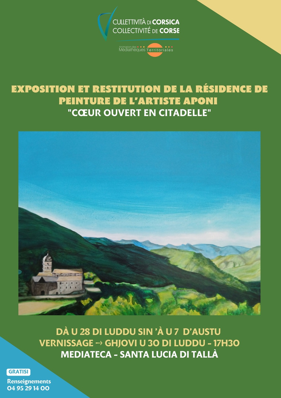 Exposition et restitution de la résidence de peinture de l’artiste Aponi : "Cœur ouvert en citadelle" - Mediateca territuriale di Santa Lucia di Tallà