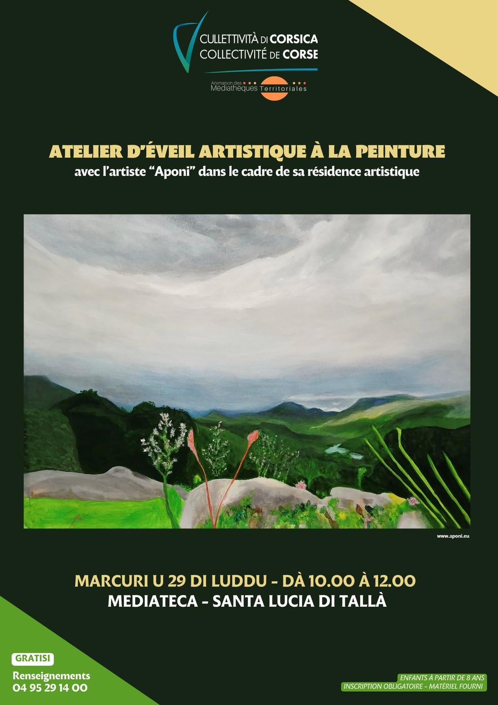 Atelier d’éveil artistique à la peinture avec l’artiste “Aponi” dans le cadre de sa résidence artistique - Mediateca territuriale di Santa Lucia di Tallà Atelier d’éveil artistique à la peinture avec l’artiste “Aponi” dans le cadre de sa résidence artistique - Mediateca territuriale di Santa Lucia di Tallà