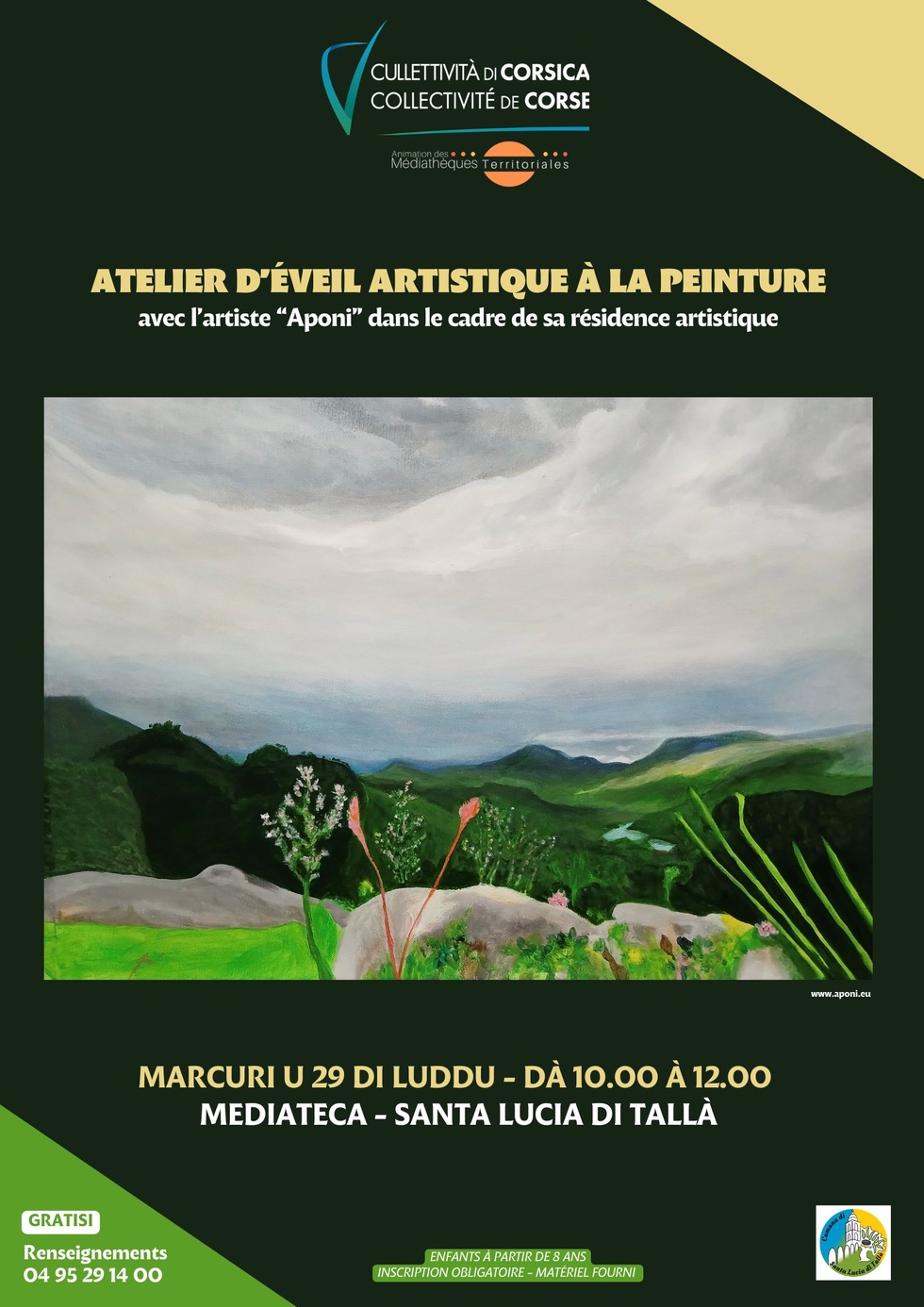 Atelier d’éveil artistique à la peinture avec l’artiste “Aponi” dans le cadre de sa résidence artistique, en partenariat avec la commune de Santa Lucia di Tallà - Mediateca territuriale di Santa Lucia di Tallà Atelier d’éveil artistique à la peinture avec l’artiste “Aponi” dans le cadre de sa résidence artistique, en partenariat avec la commune de Santa Lucia di Tallà - Mediateca territuriale di Santa Lucia di Tallà
