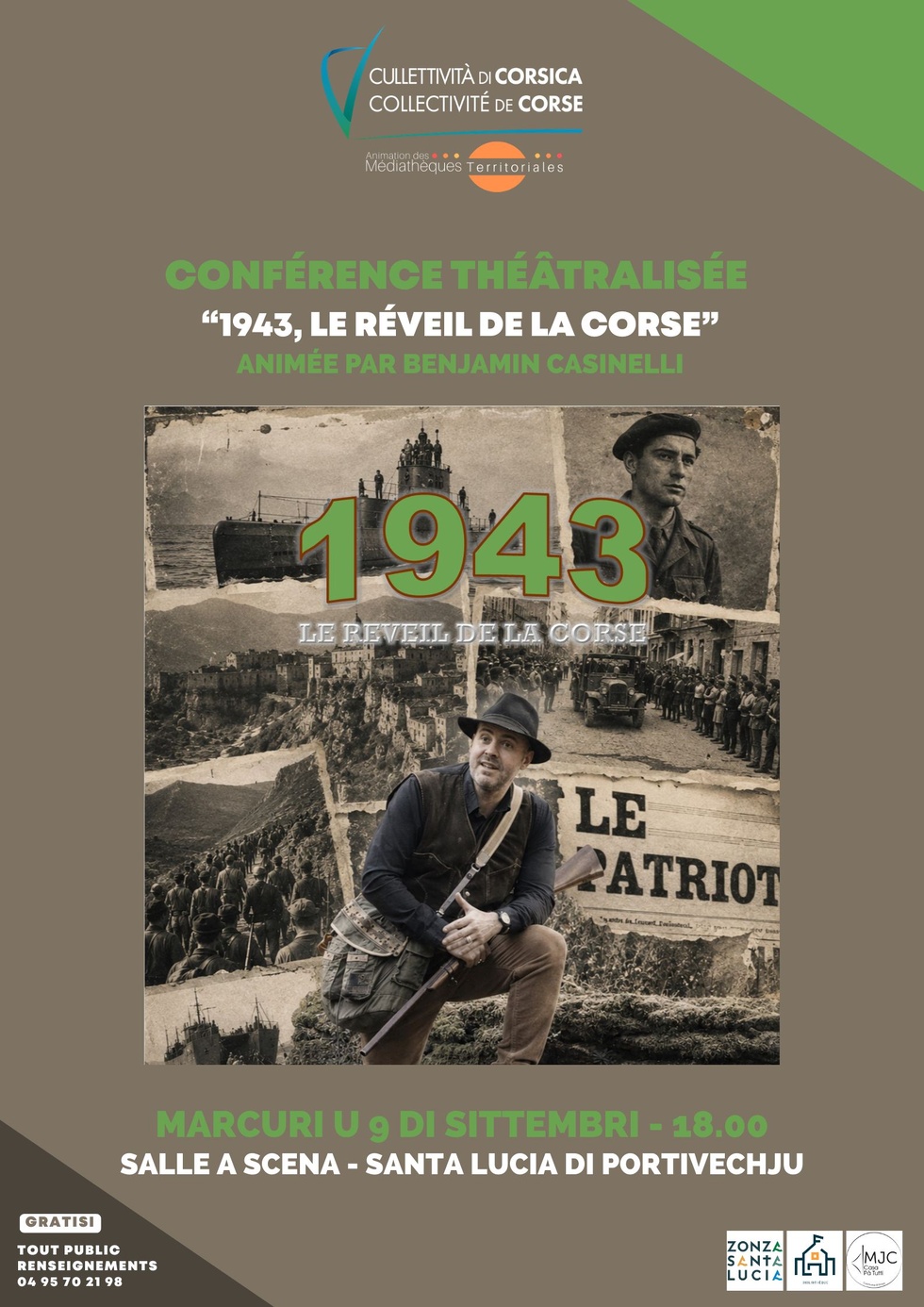 Conférence théâtralisée : "1943, le réveil de la Corse" animée par Benjamin Casinelli - Salle A Scena - Santa Lucia di Portivechju