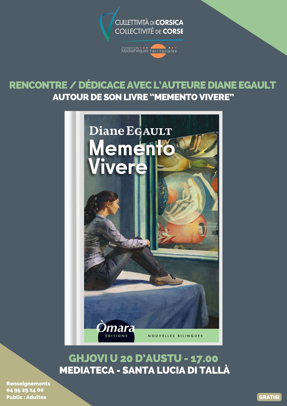 Rencontre / dédicace avec l'auteure Diane Egault autour de son livre “Memento vivere” - Mediateca territuriale di Santa Lucia di Tallà