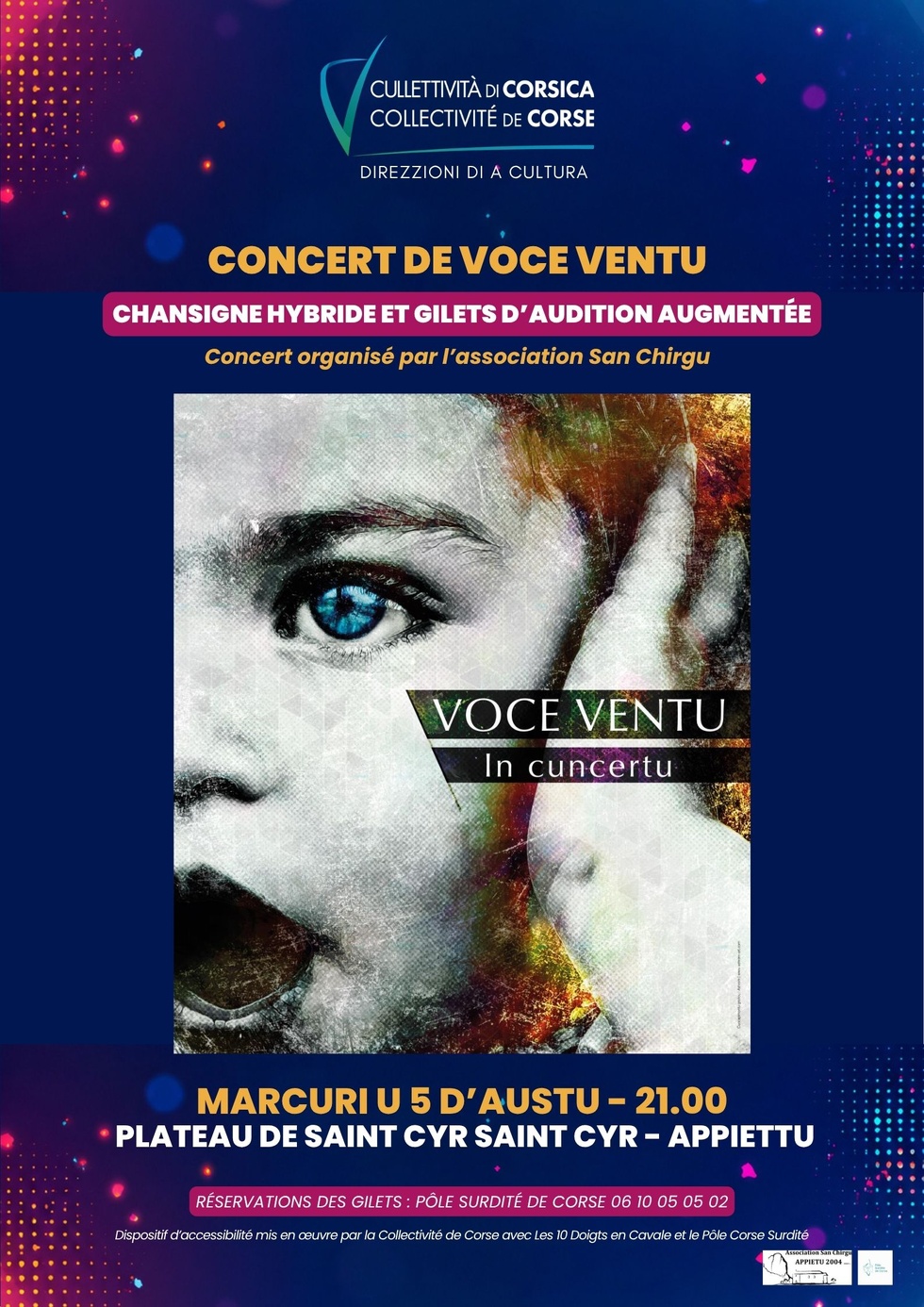 Retour en images sur le concert de Voce Ventu, chansigné par l’association 10 doigts en cavale, avec la mise à disposition de gilets d’audition augmentée - Plateau de Saint Cyr - Appiettu