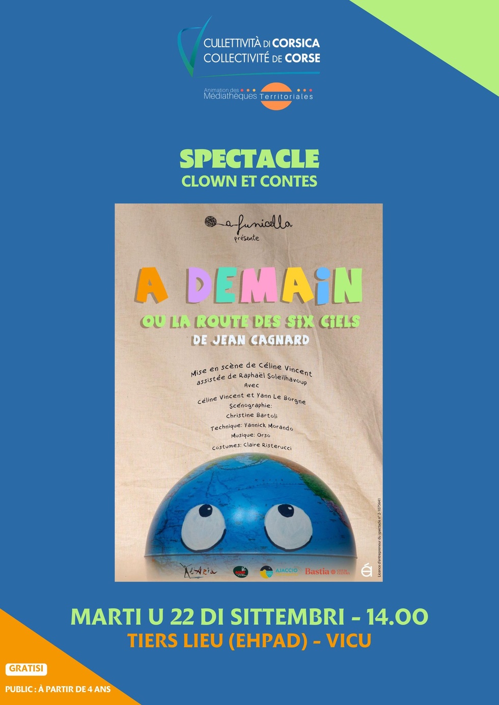 Spectacle (Clown et contes) : "À demain ou la route des six ciels" proposé par la compagnie A Funicella - Tiers-lieu (EHPAD) - Vicu 