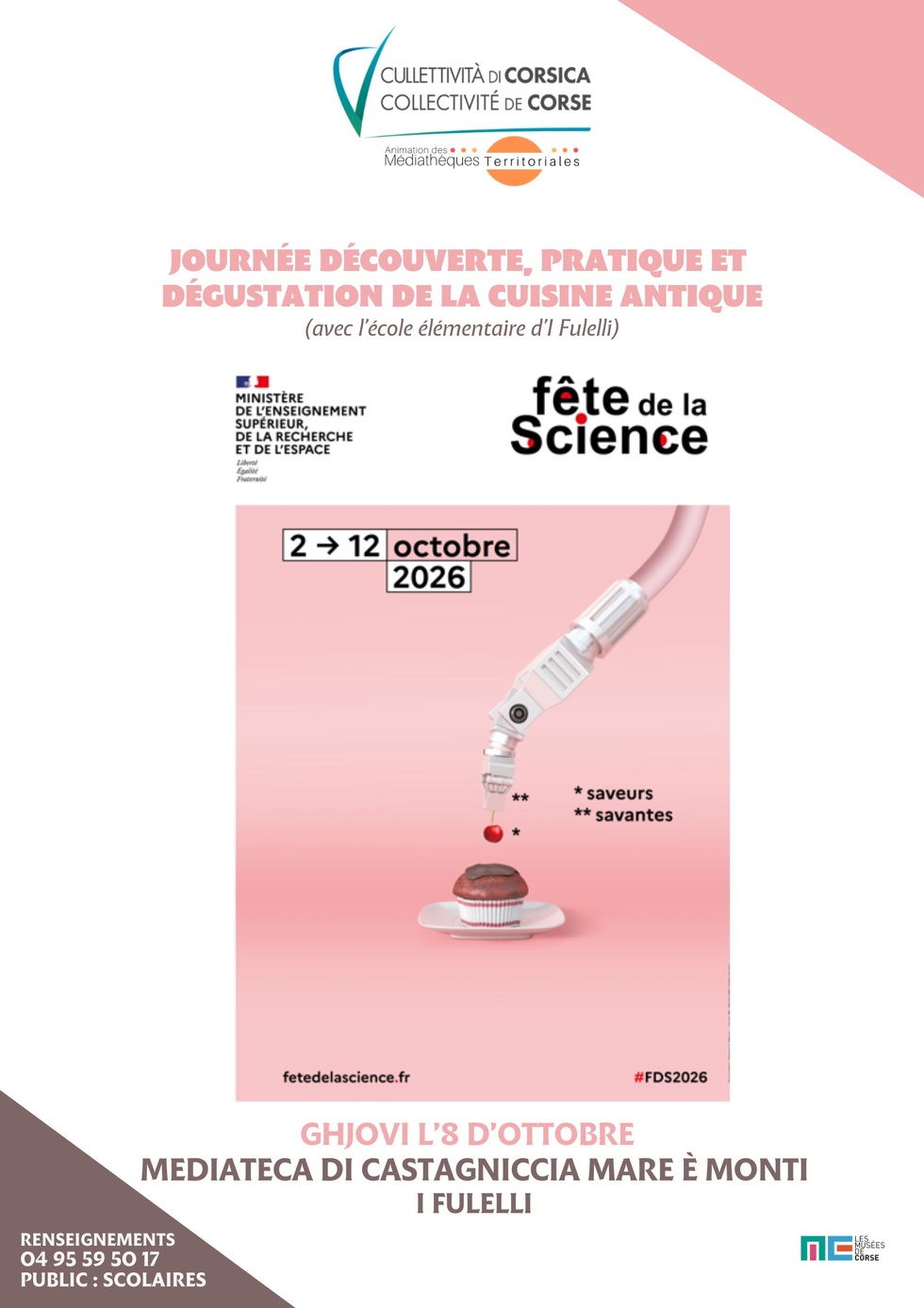 Fête de la science édition 2026 : journée découverte, pratique et  dégustation de la cuisine antique - Médiathèque de Castagniccia Mare et Monti - I Fulelli 