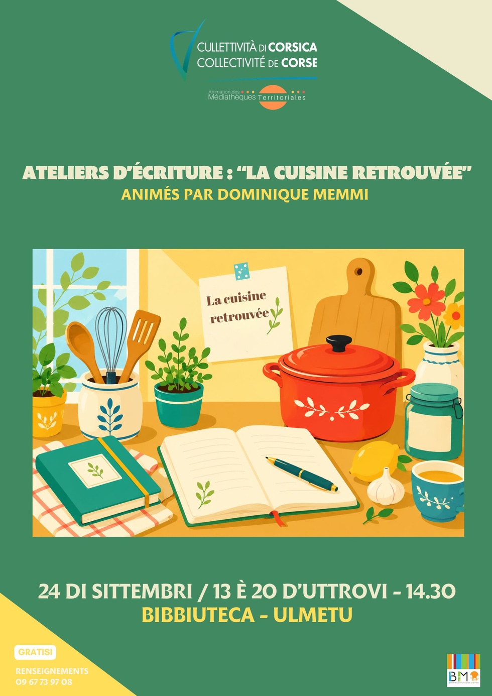 Ateliers d’écriture : "La cuisine retrouvée" animés par Dominique Memmi - Bibbiuteca d’Ulmetu 