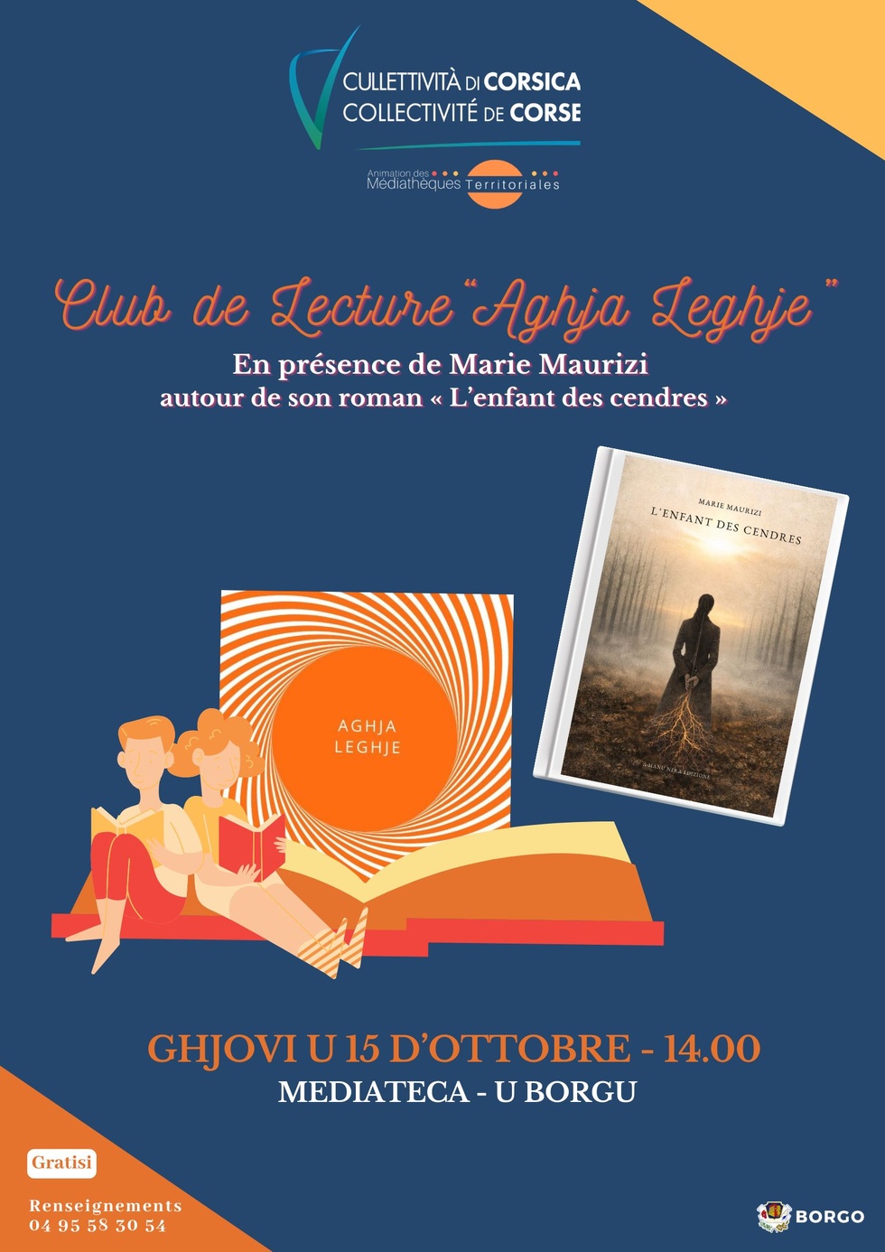 Aghja leghje / Club de lecture en présence de Marie Maurizi autour de son roman "L’enfant des cendres" - Mediateca - U Borgu Aghja leghje / Club de lecture en présence de Marie Maurizi autour de son roman "L’enfant des cendres" - Mediateca - U Borgu