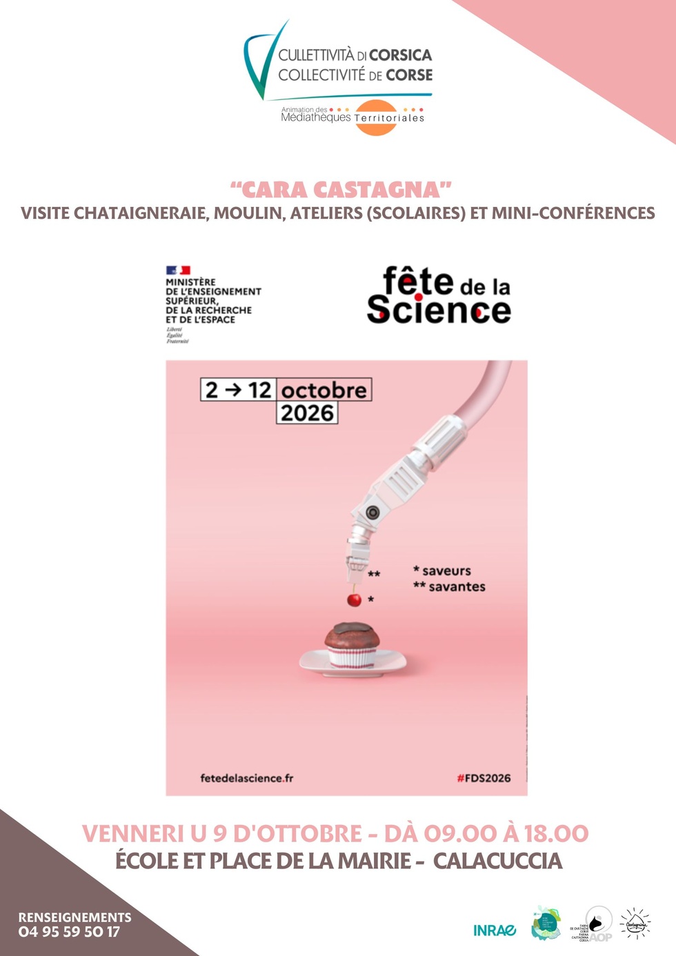 Fête de la science / “Cara castagna” : Visite chataigneraie, moulin, ateliers (scolaires) et mini-conférences - École et place de la mairie - Calacuccia Fête de la science / “Cara castagna” : Visite chataigneraie, moulin, ateliers (scolaires) et mini-conférences - École et place de la mairie - Calacuccia
