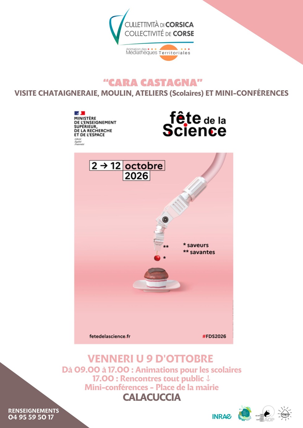 Fête de la science / “Cara castagna” : Visite chataigneraie, moulin, ateliers (scolaires) et mini-conférences - École et place de la mairie - Calacuccia Fête de la science / “Cara castagna” : Visite chataigneraie, moulin, ateliers (scolaires) et mini-conférences - École et place de la mairie - Calacuccia