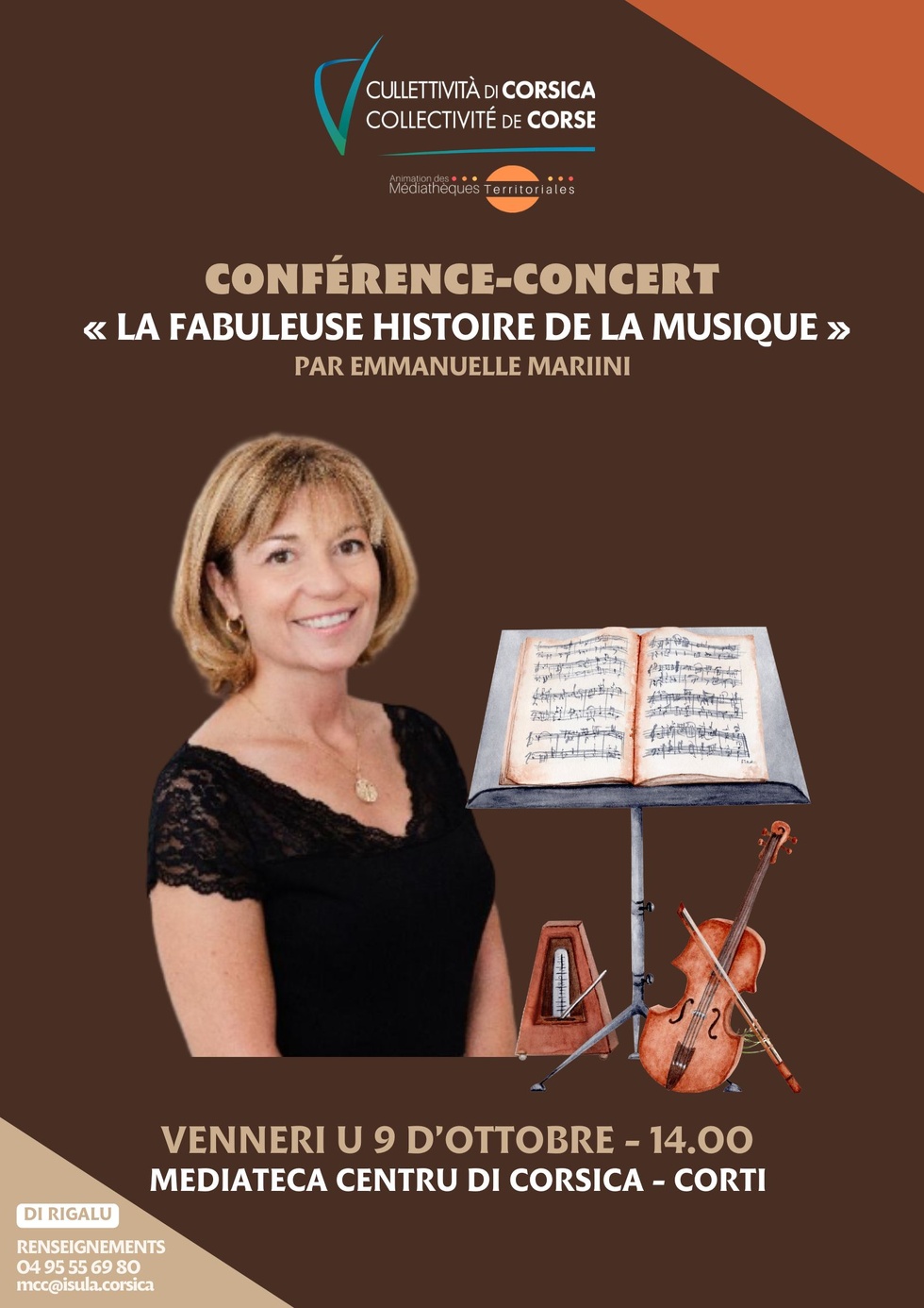 Conférence-concert : "La fabuleuse histoire de la musique" par Emmanuelle Mariini - Mediateca Centru di corsica - Corti 