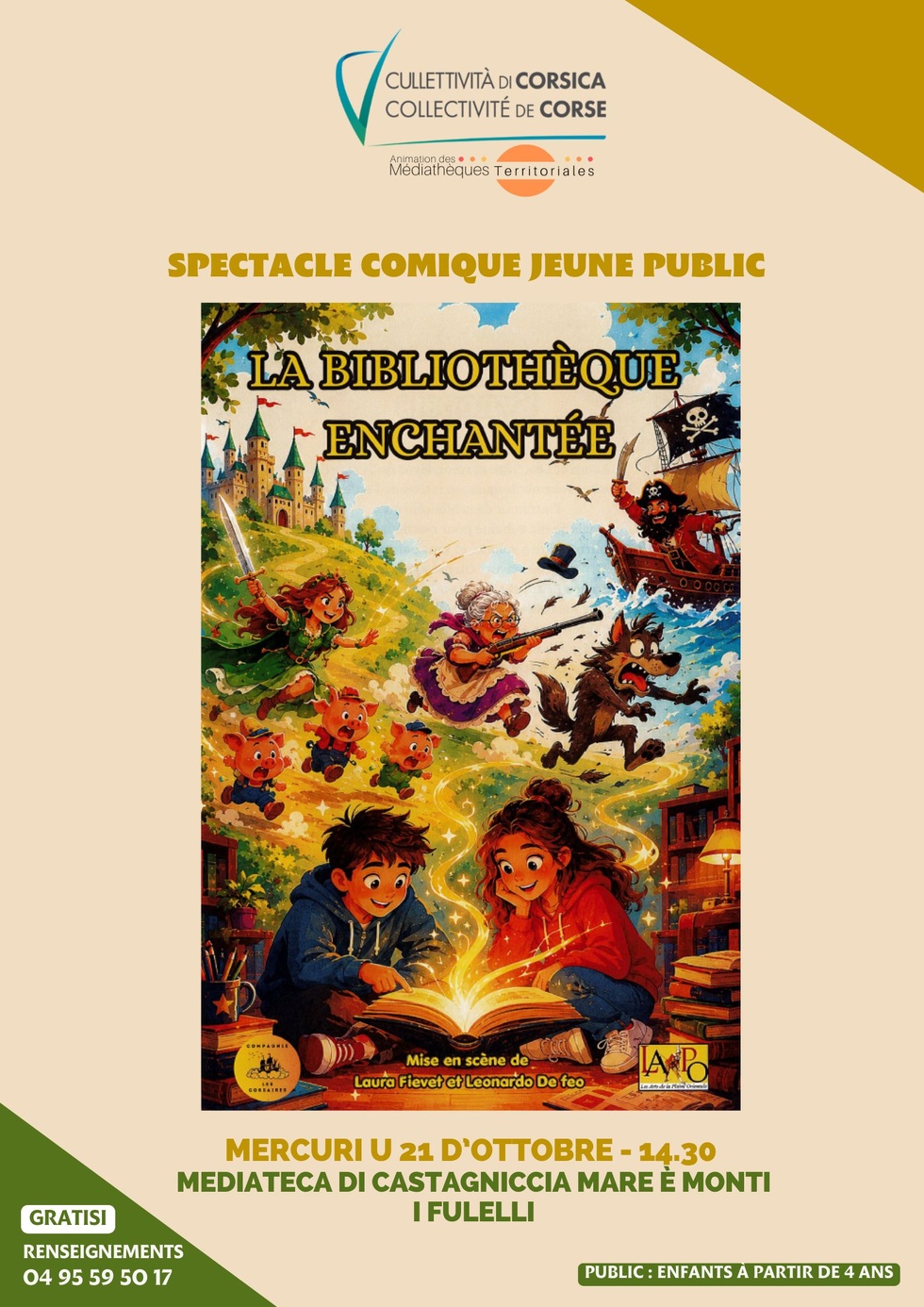 Spectacle comique jeune public « La bibliothèque enchantée » - Médiathèque de Castagniccia Mare et Monti - I Fulelli Spectacle comique jeune public « La bibliothèque enchantée » - Médiathèque de Castagniccia Mare et Monti - I Fulelli