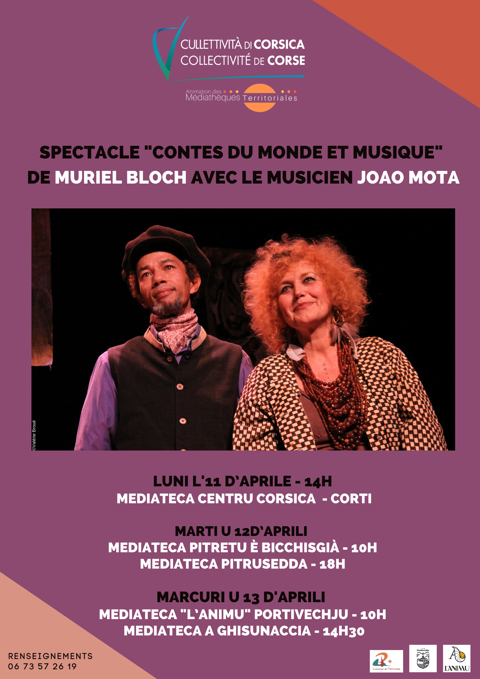 Reportage à l'occasion du spectacle 'Contes du monde et musique" de Muriel Bloch proposé par le réseau d’Animation des Médiathèques Territoriales