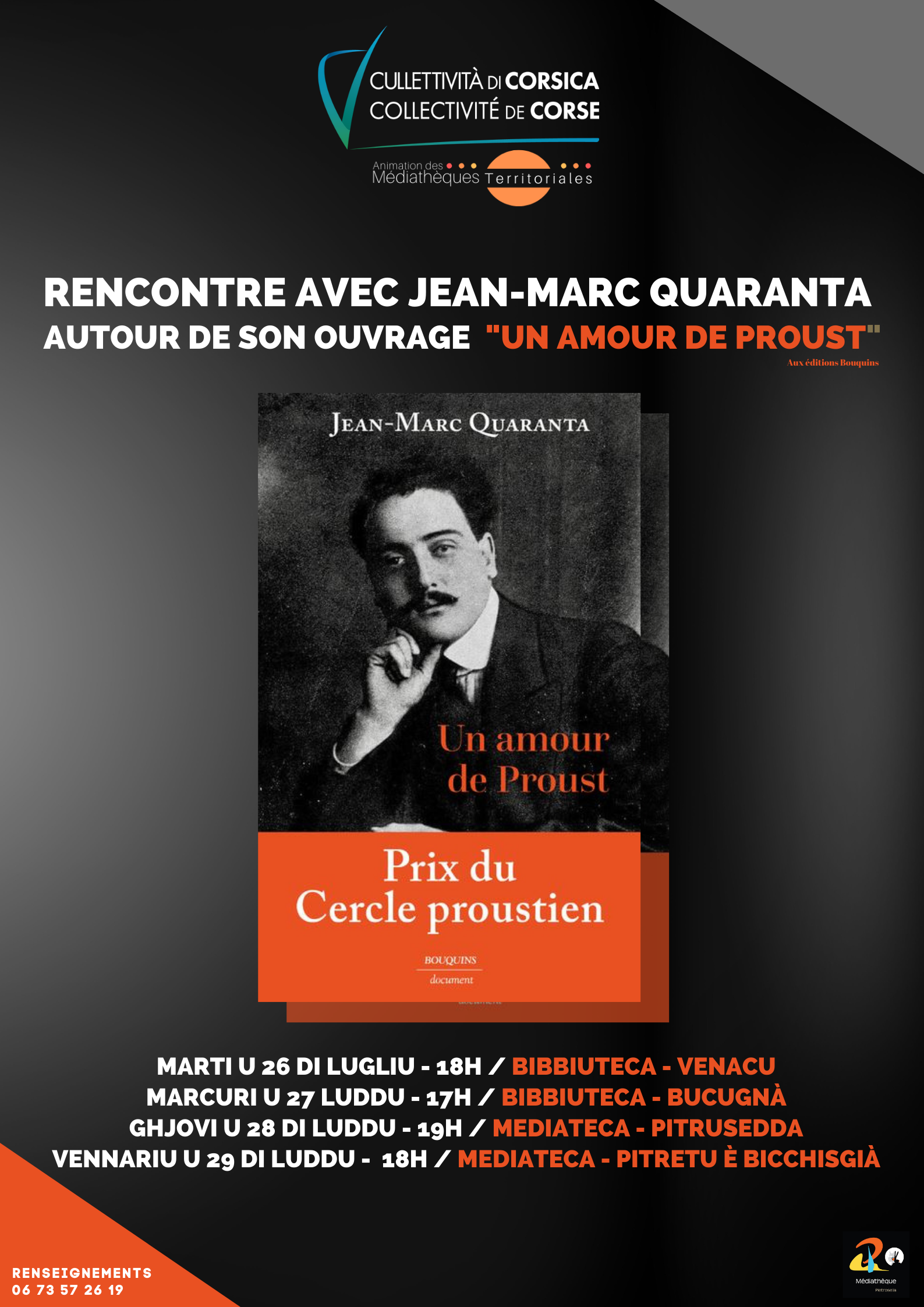 Rencontre avec Jean-Marc Quaranta autour de son ouvrage "Un amour de Proust" - Venaco / Bocognano / Pietrosella / Petreto-Bicchisano