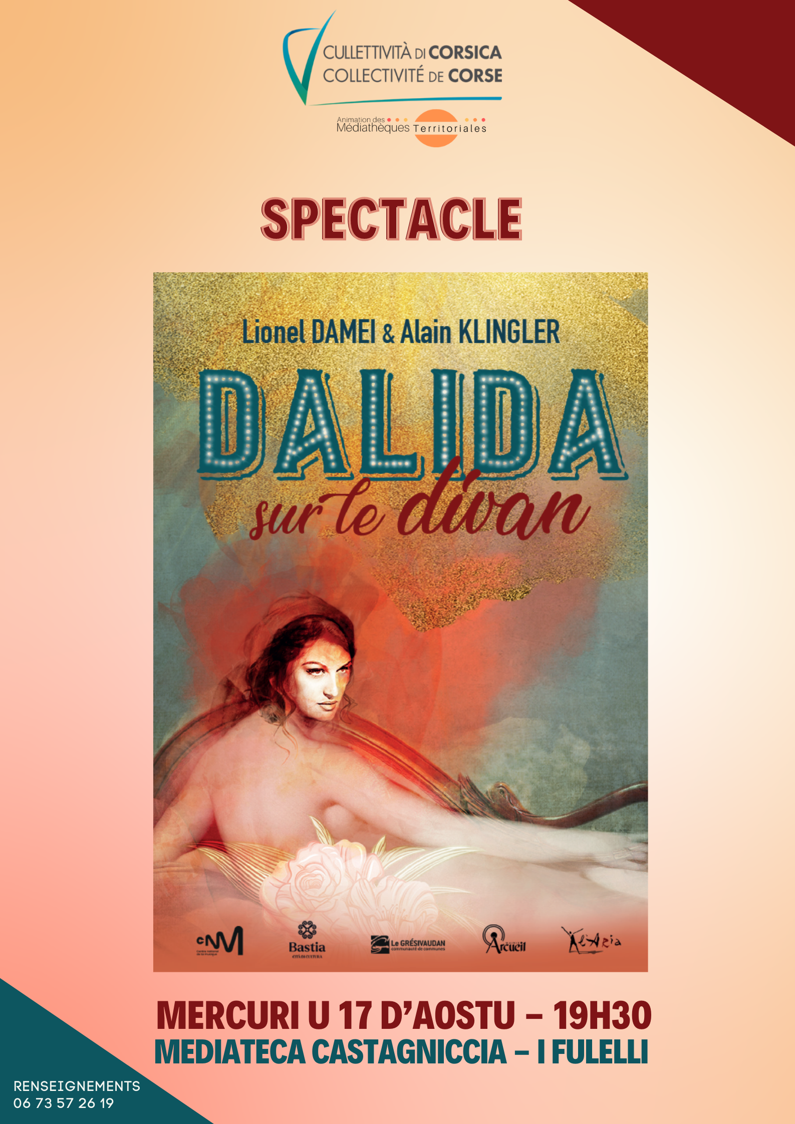 Spectacle "Dalida sur le divan" de Lionel Damei et Alain Klinger - Médiathèque de Castagniccia "Mare è Monti" - Folelli 