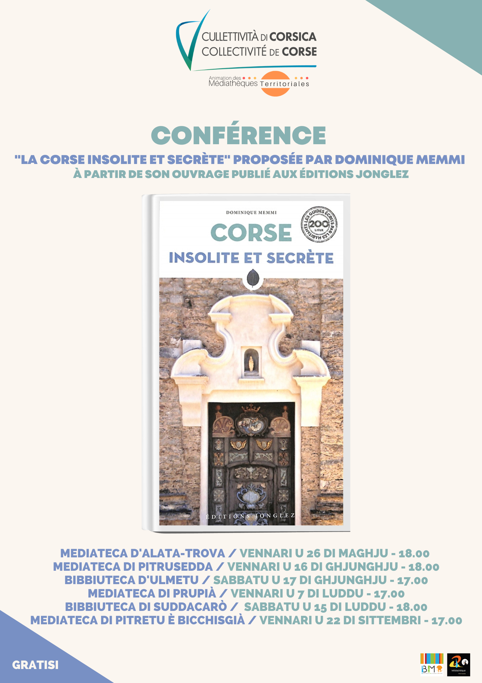 Conférence : La Corse insolite et secrète proposée par Dominique Memmi à partir de son ouvrage publié aux éditions Jonglez