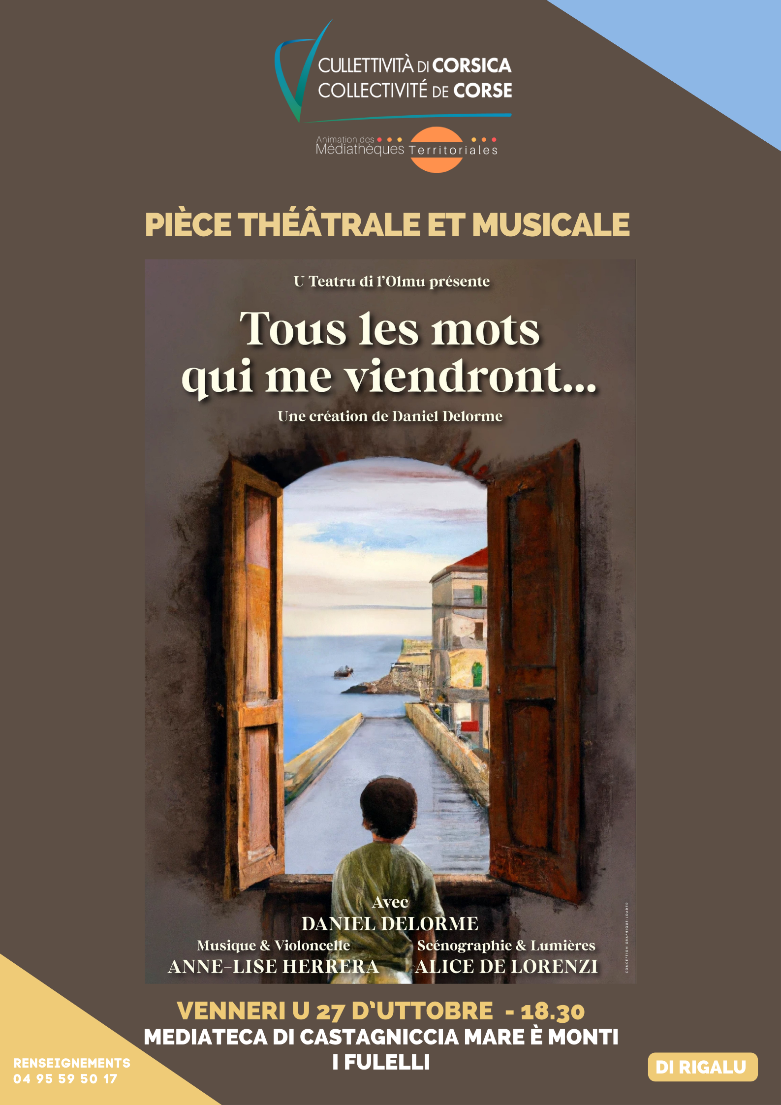 Pièce théâtrale et musicale « Tous les mots qui me viendront… », de et avec Daniel Delorme. - Mediateca di Castagniccia Mare è monti - I Fulelli