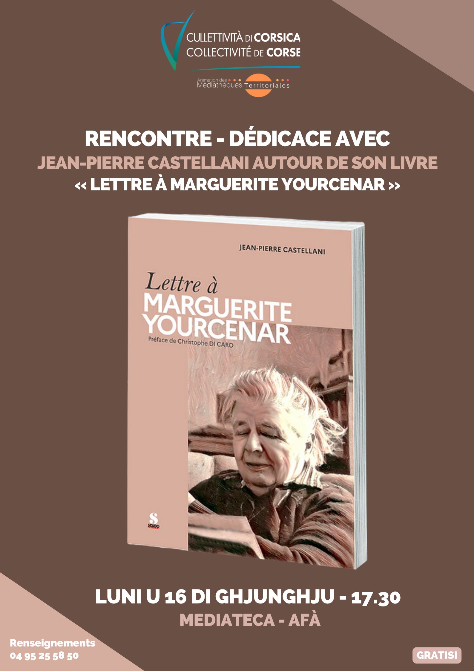 Rencontre / dédicace avec Jean-Pierre Castellani autour de son ouvrage « Lettre à Marguerite Yourcenar » - Médiathèque - Afà