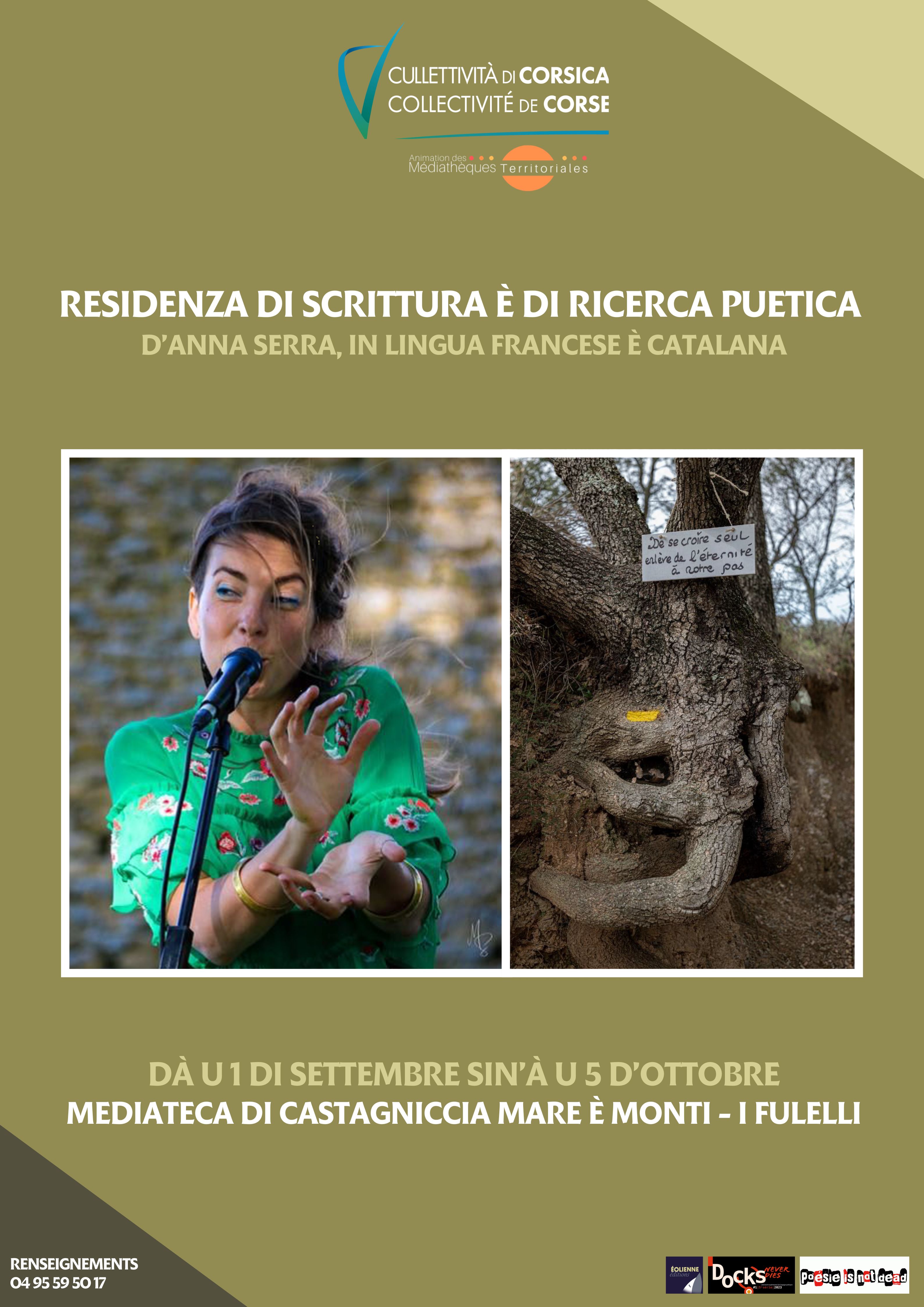 Residenza di scrittura è di ricerca puetica d'Anna Serra, in lingua francese è catalana - Médiathèque de Castagniccia Mare et Monti - I Fulelli 