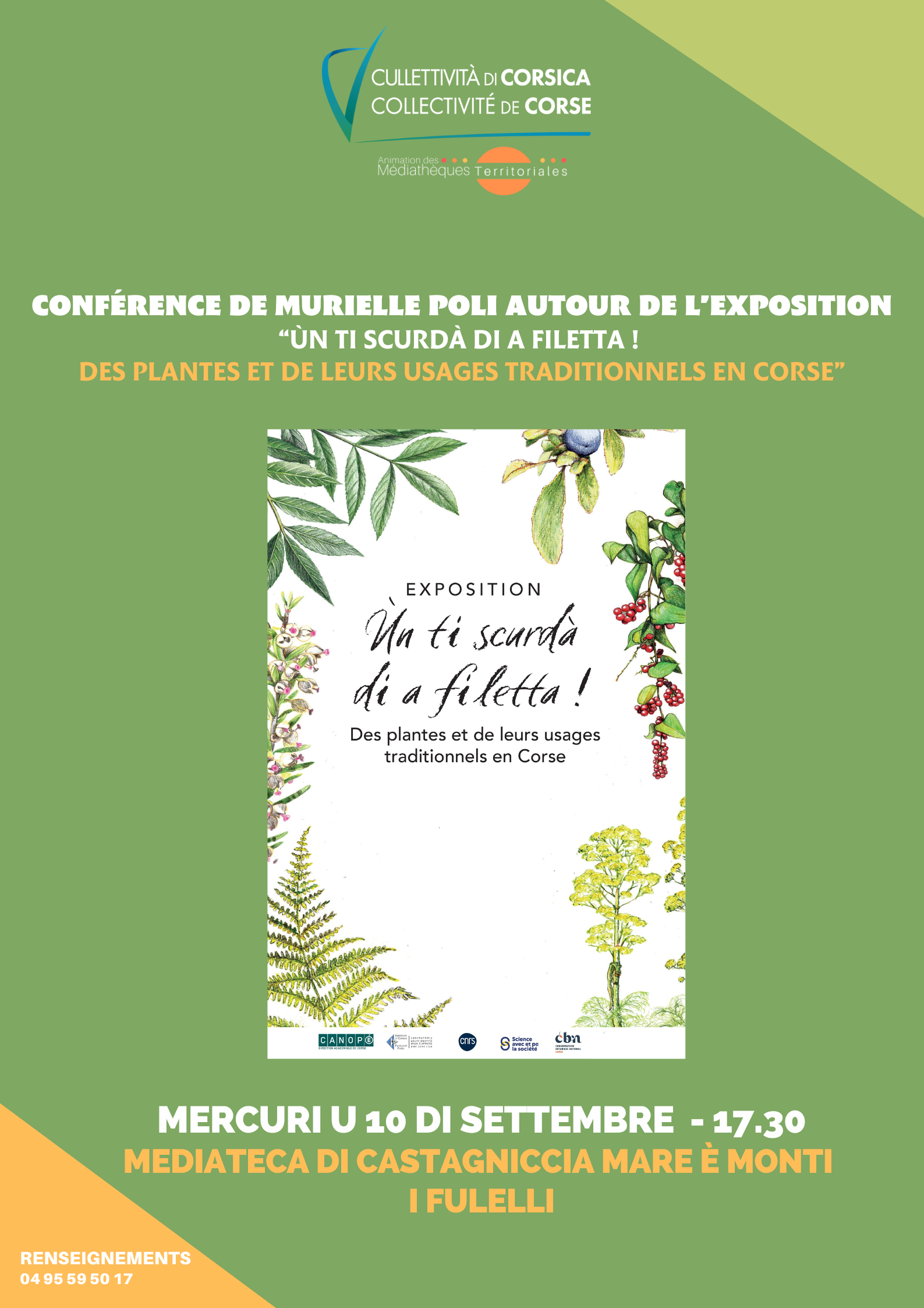 Conférence de Murielle Poli sur l’exposition "Ùn ti scurdà di a filetta ! Des plantes et de leurs usages traditionnels en Corse" - Médiathèque de Castagniccia Mare et Monti - I Fulelli 