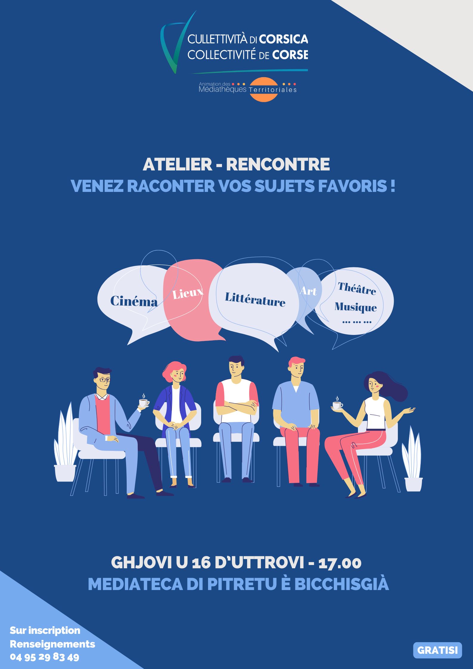 Atelier-rencontre : Venez raconter vos sujets favoris ! - Médiathèque - Pitretu è Bicchisgià