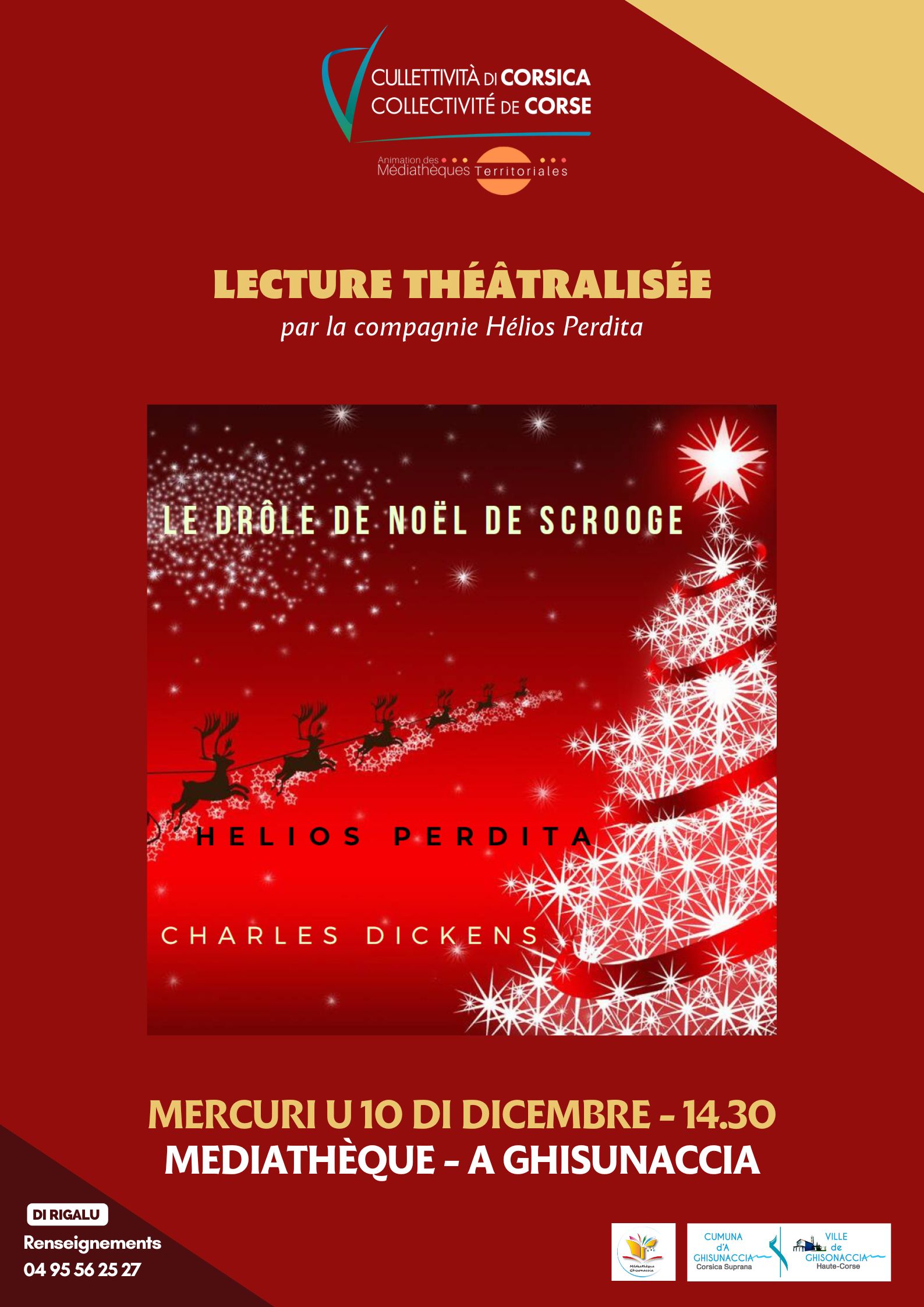 Lecture théâtralisée : "Le drôle de Noël de Scrooge" de Charles Dickens interprétée par Valérie Furiosi et Théo Kailer de la compagnie Hélios Perdita - Mediathèque - A Ghisunaccia