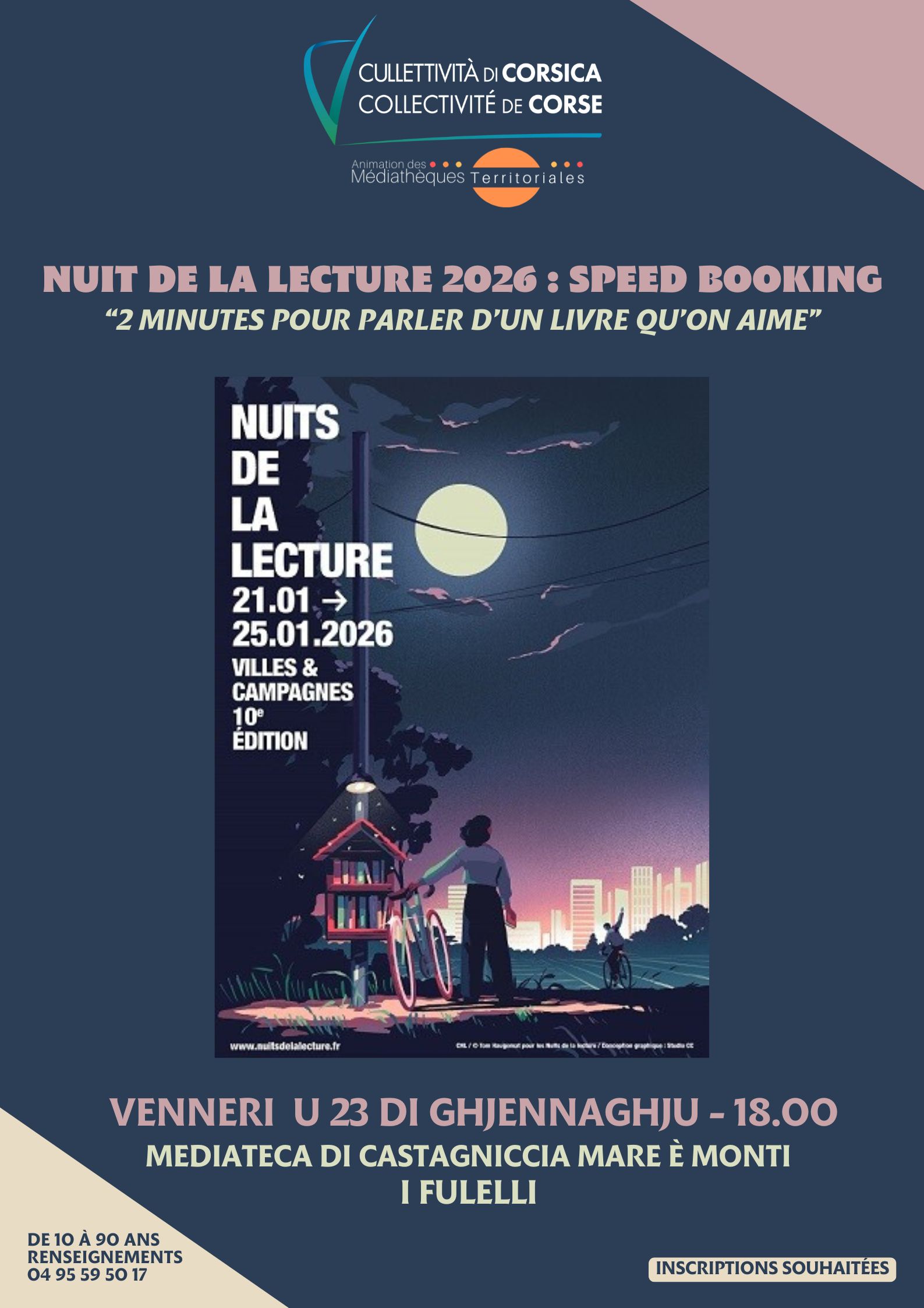Nuit de la lecture 2026 / Speed booking : « 2 minutes pour parler d’un livre qu’on aime » - Médiathèque de Castagniccia Mare et Monti - I Fulelli 