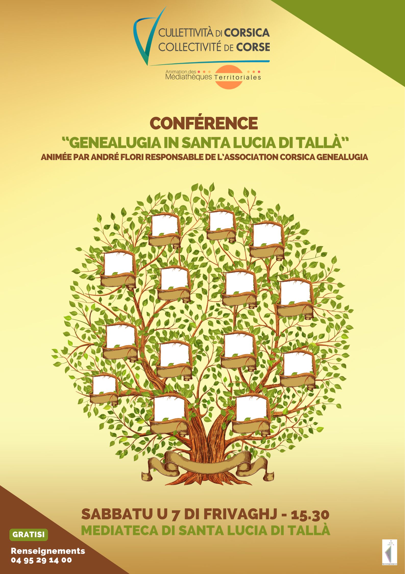 Conférence : "Genealugia in Santa Lucia di Tallà" animée par André Flori président de Corsica Généalogie - Mediateca territuriale di Santa Lucia di Tallà