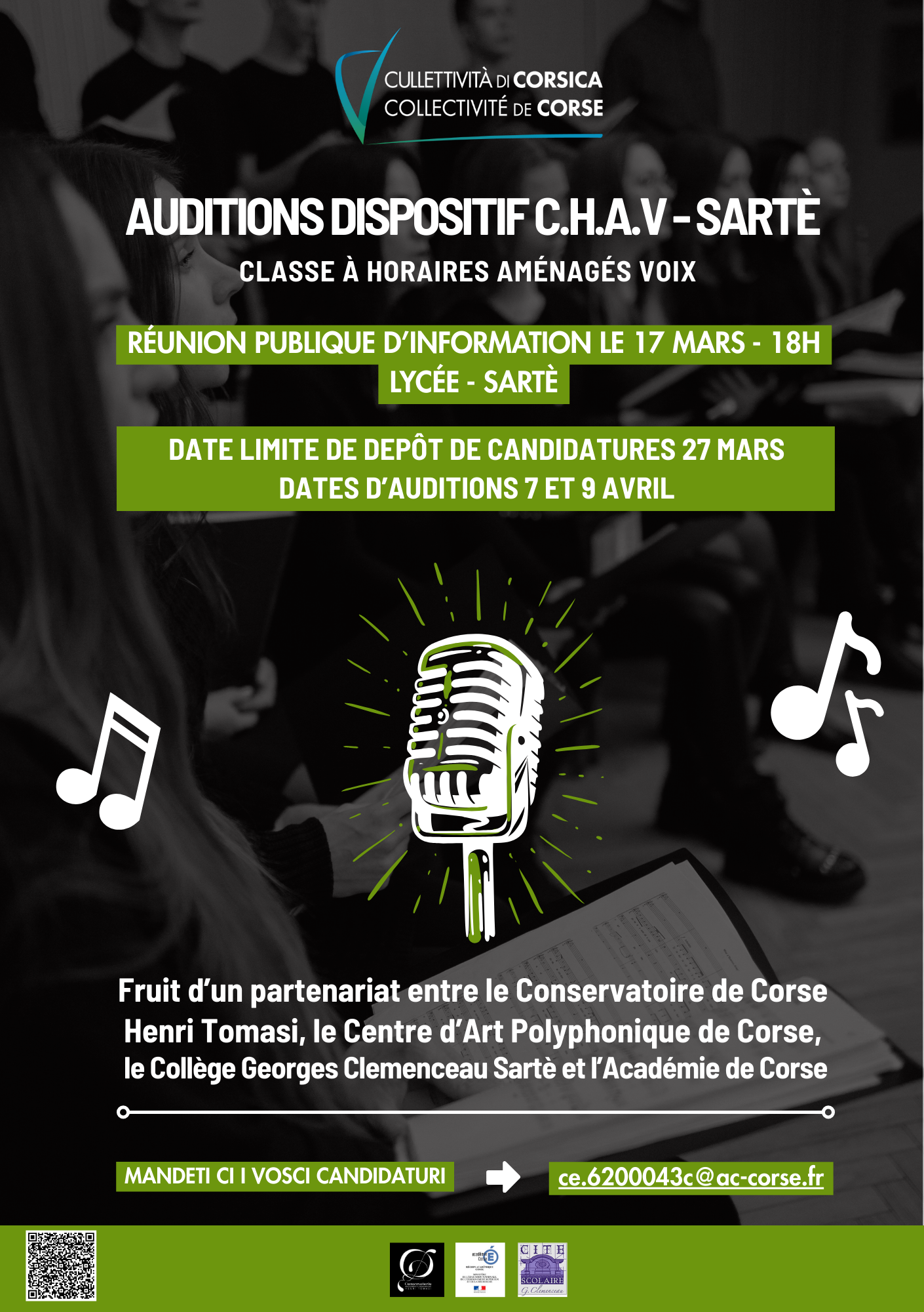 Auditions dispositif C.H.A.V - Sartè - proposées par le Conservatoire de Corse Henri Tomasi, le Centre d’Art Polyphonique de Corse et le Collège Georges Clemenceau