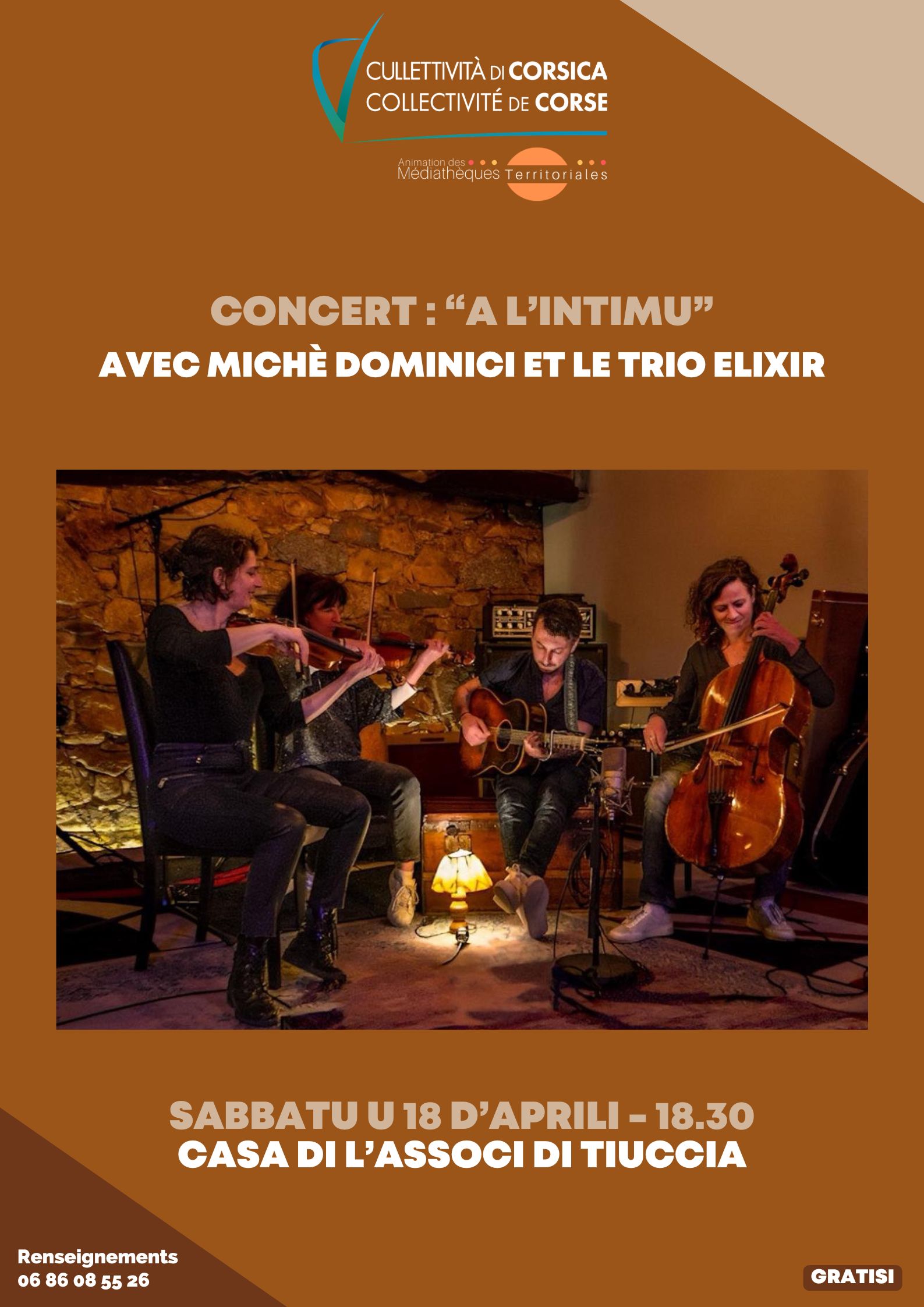 Concert : “A l’intimu” avec Michè Dominici et le Trio Elixir - Casa di l’Associ di Tiuccia