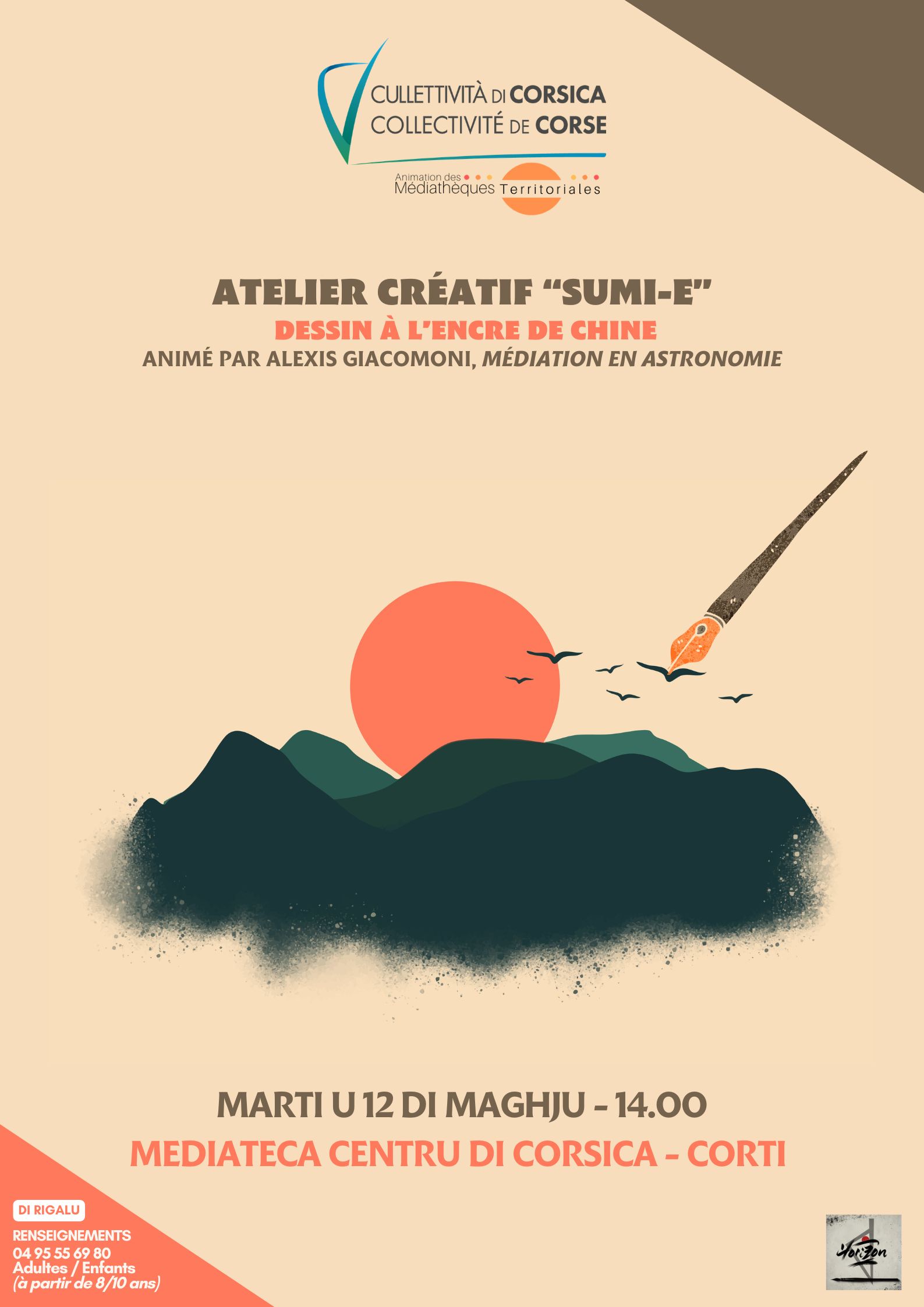 Atelier "Sumi-E" : dessin à l’encre de Chine animé par Alexis Giacomoni - Mediateca Centru di corsica - Corti 