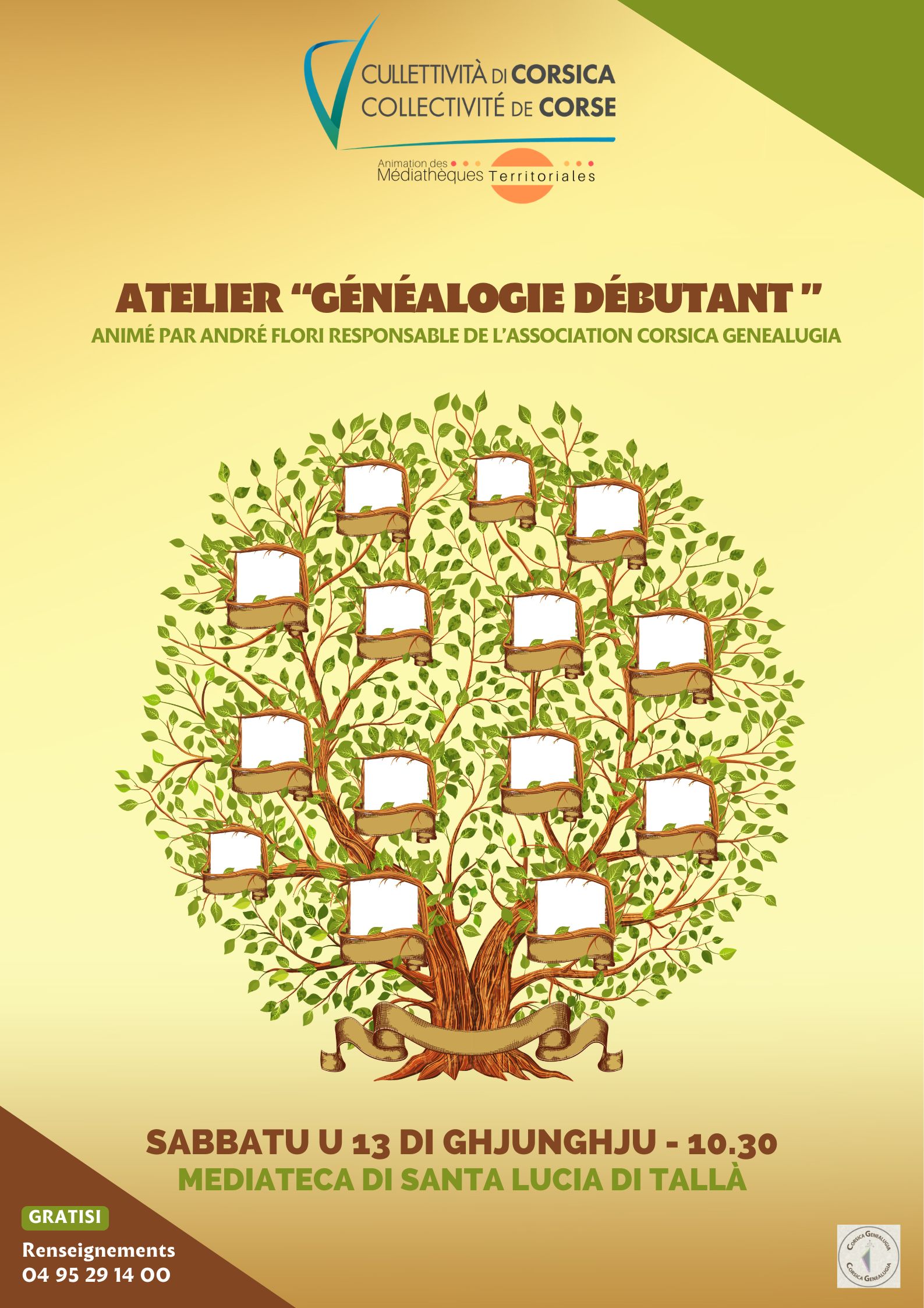 Atelier "Généalogie débutant", animé par André Flori responsable de l’association Corsica Genealugia - Mediateca di Santa Lucia