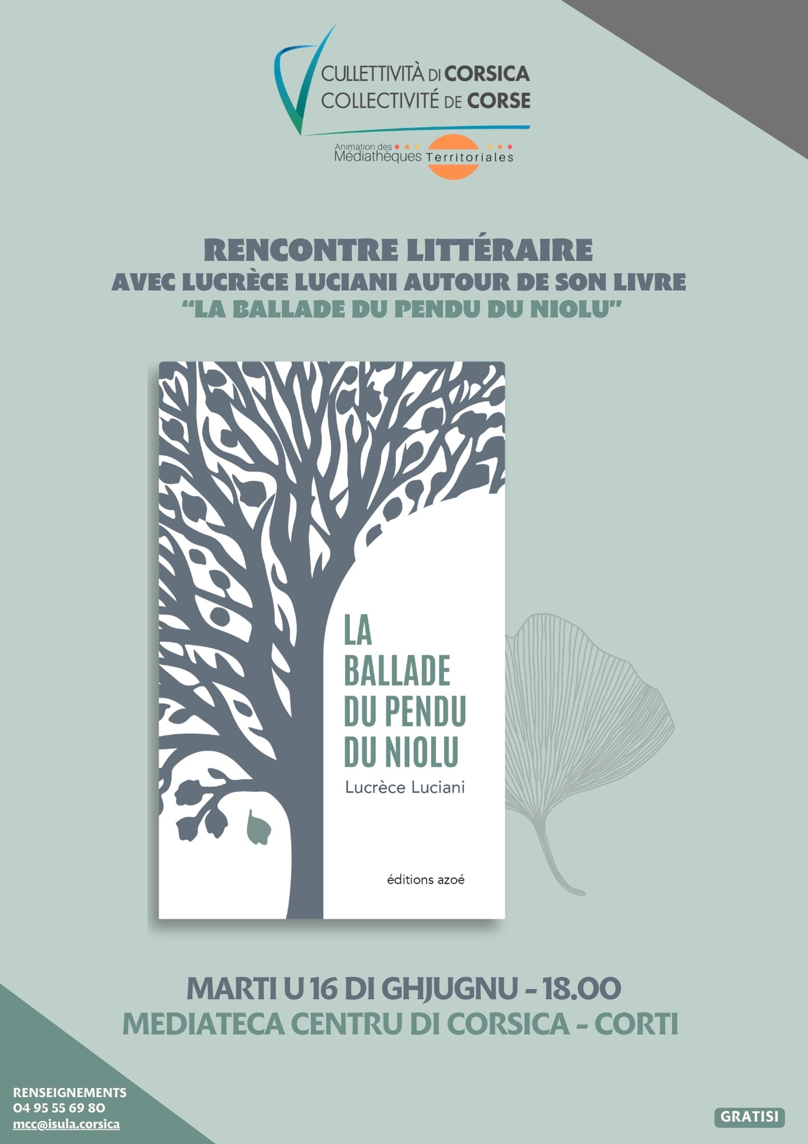 Rencontre littéraire avec Lucrèce Luciani autour de son livre  “La ballade du pendu du Niolu” - Mediateca Centru di corsica - Corti 