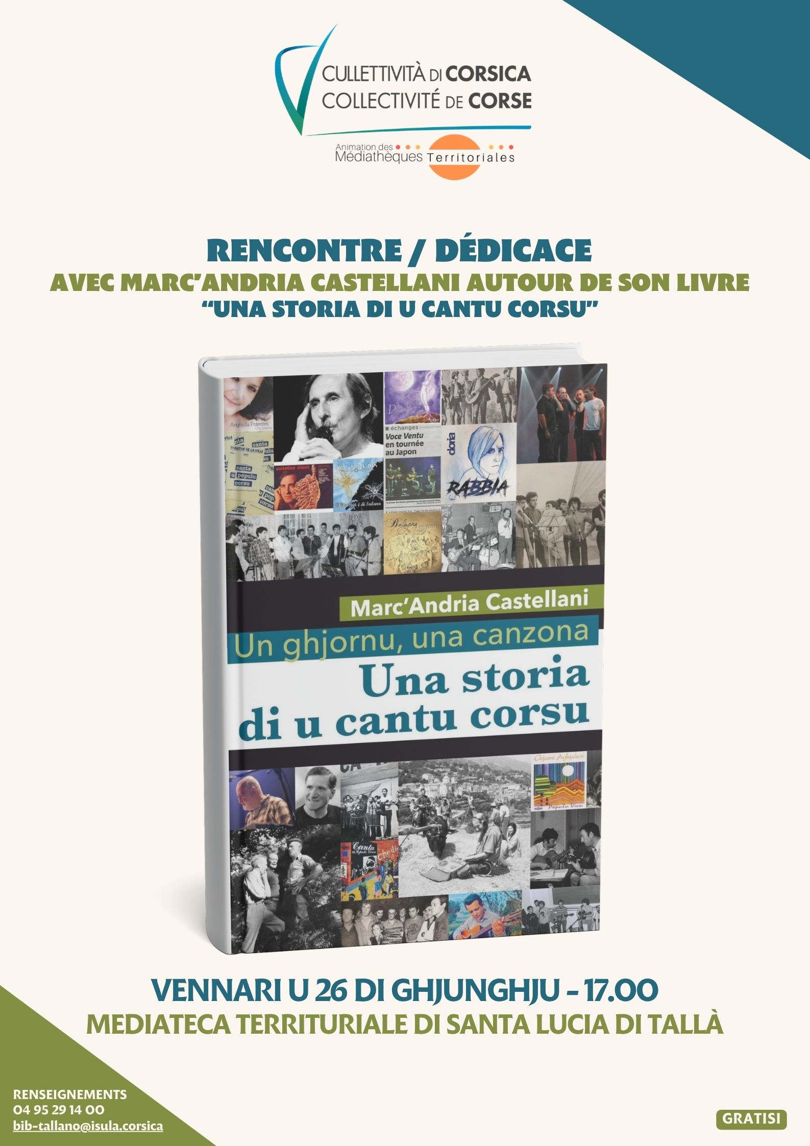 Rencontre, dédicace avec Marc’Andria Castellani autour de son livre "Una storia di u cantu corsu" - Mediateca territuriale di Santa Lucia di Tallà